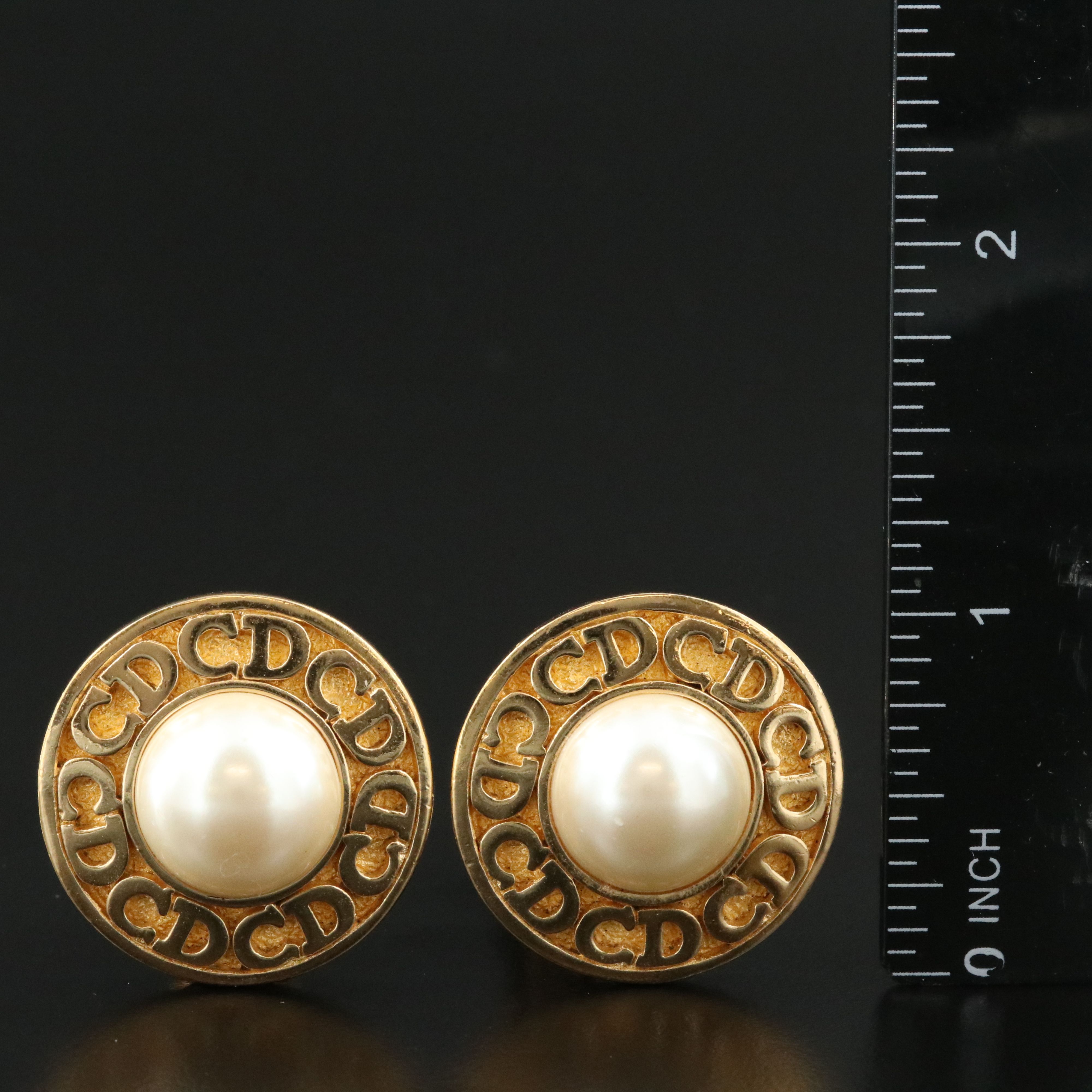 Christian Dior Logo Faux Pearl Earrings