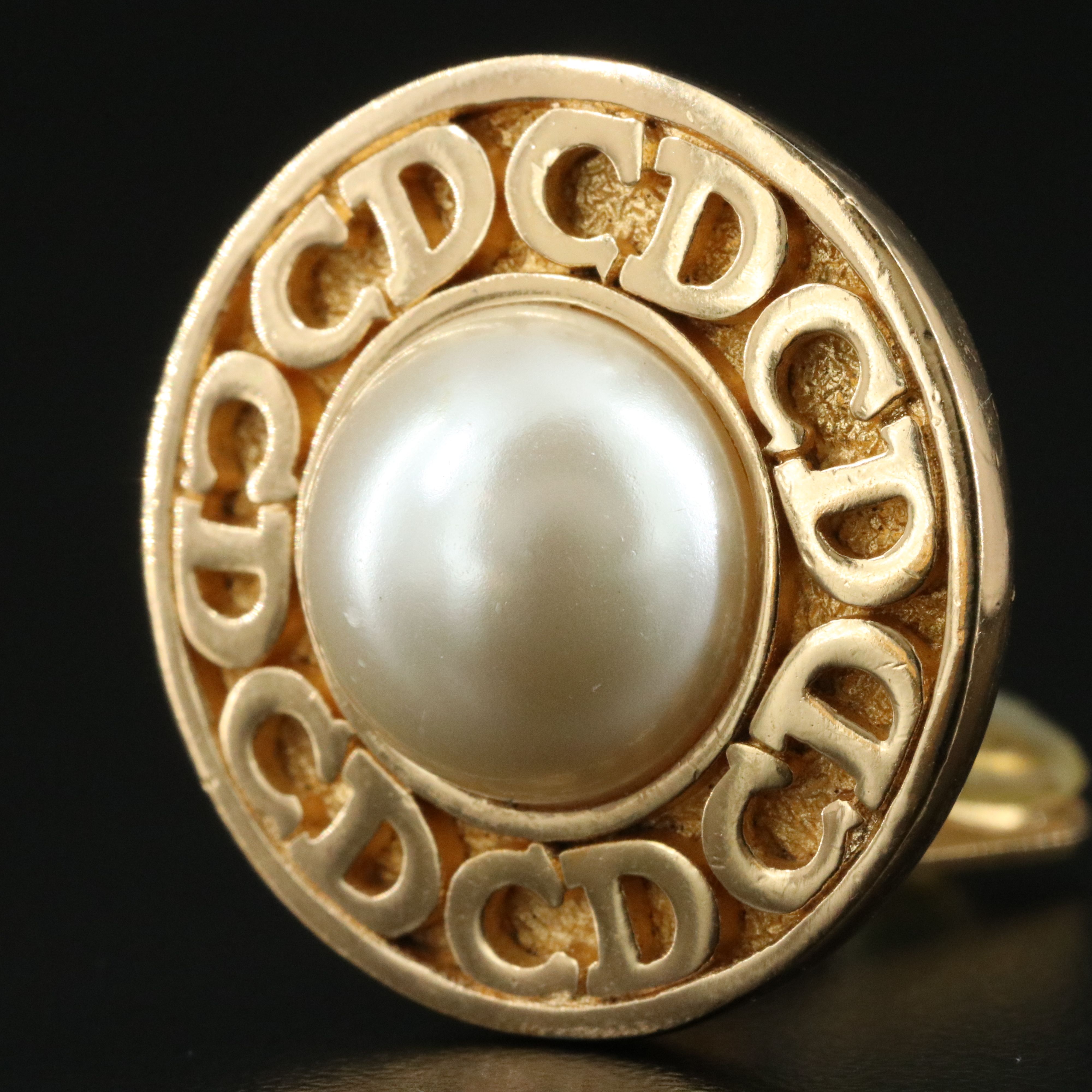 Christian Dior Logo Faux Pearl Earrings