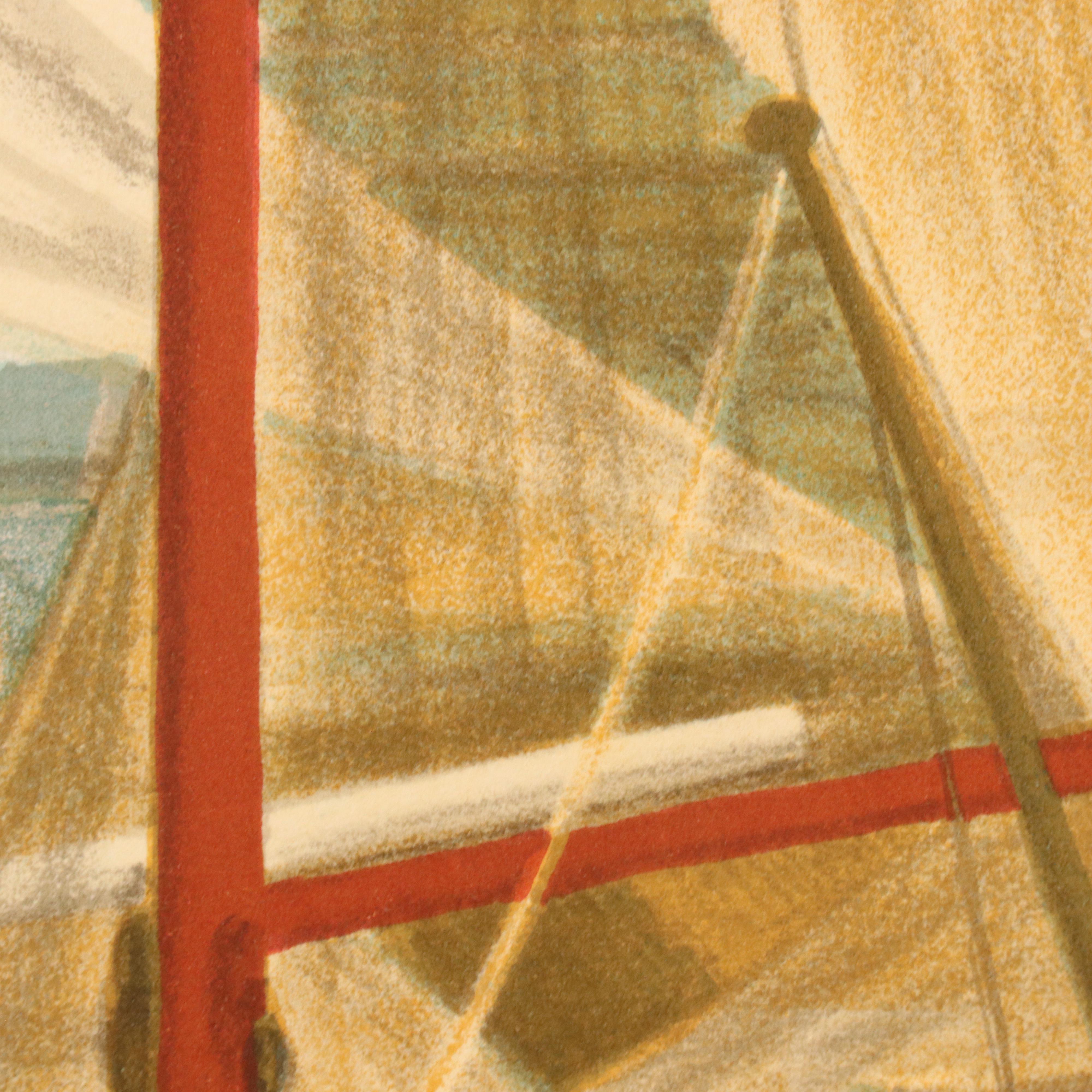 Laurent Marcel Salinas Harbor Scene Lithograph "Honfleur," Circa 1975