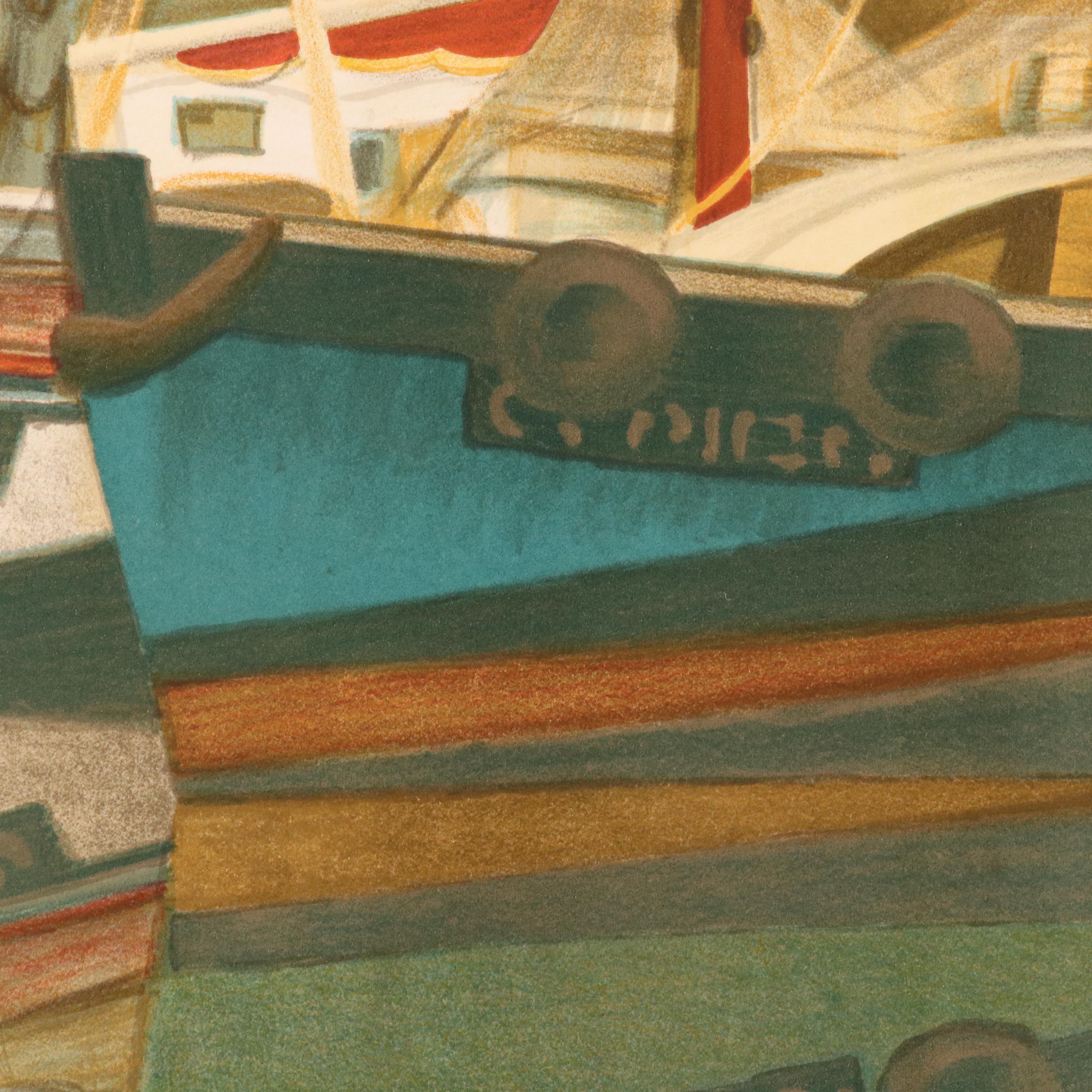 Laurent Marcel Salinas Harbor Scene Lithograph "Honfleur," Circa 1975