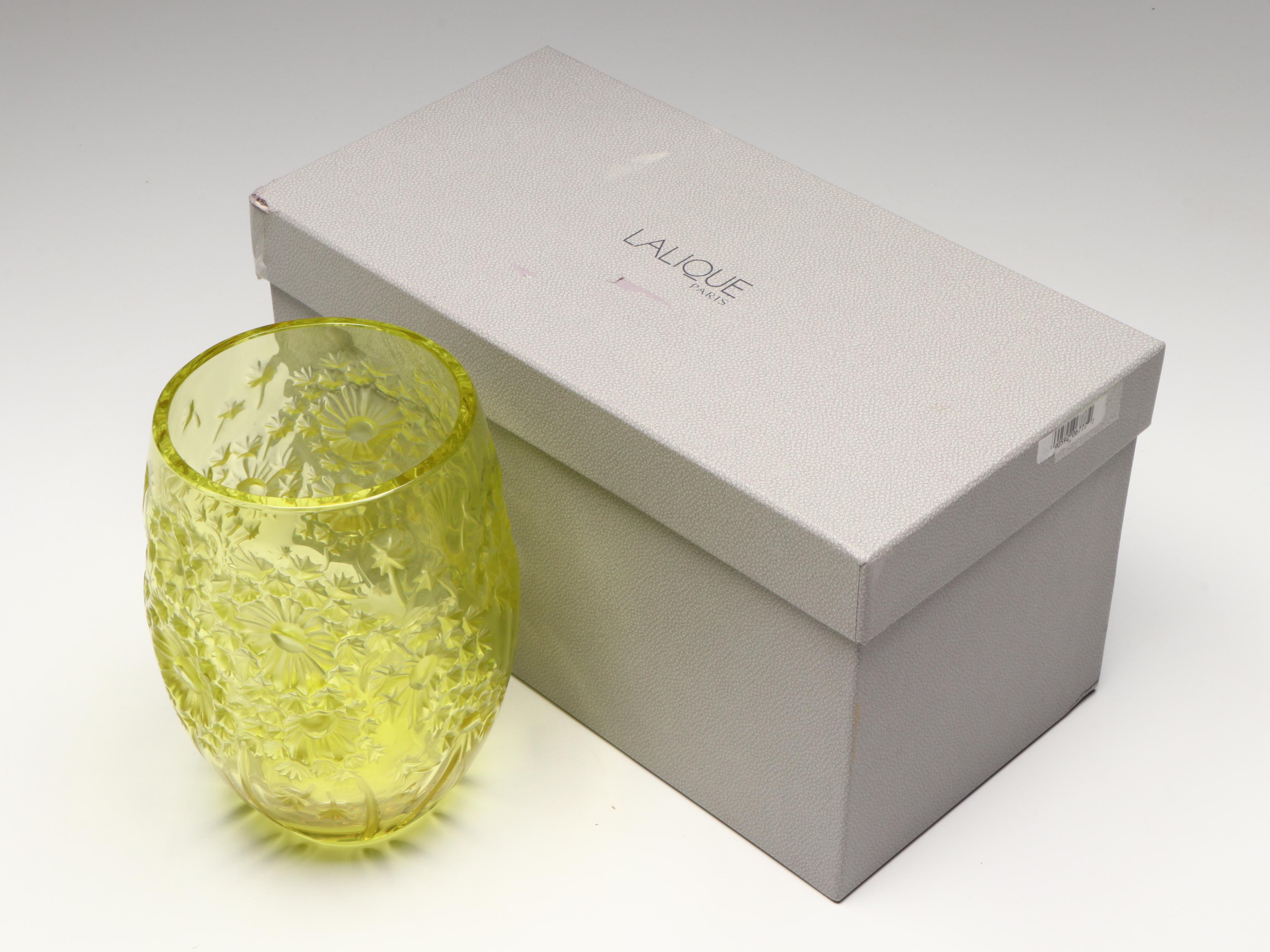 Lalique "Bucolique" Anise Dandelion Crystal Vase