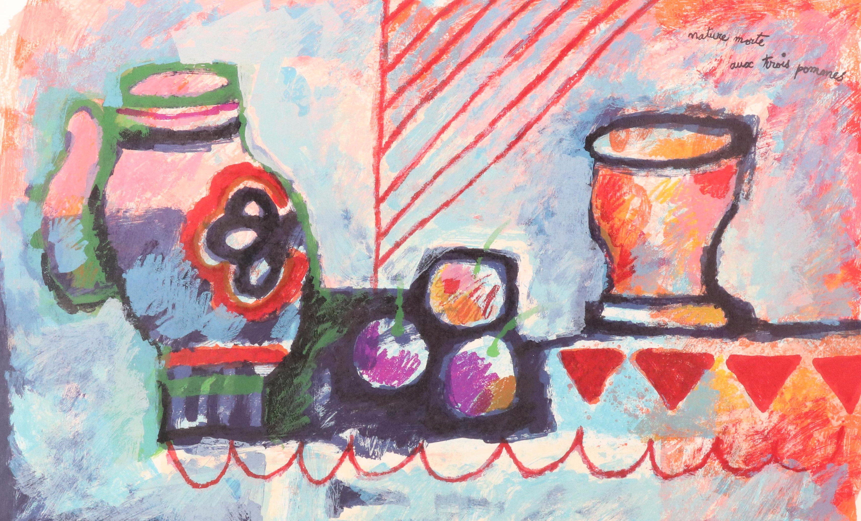 Théo Tobiasse Still Life Modern Lithograph "Nature morte aux trois pommes"