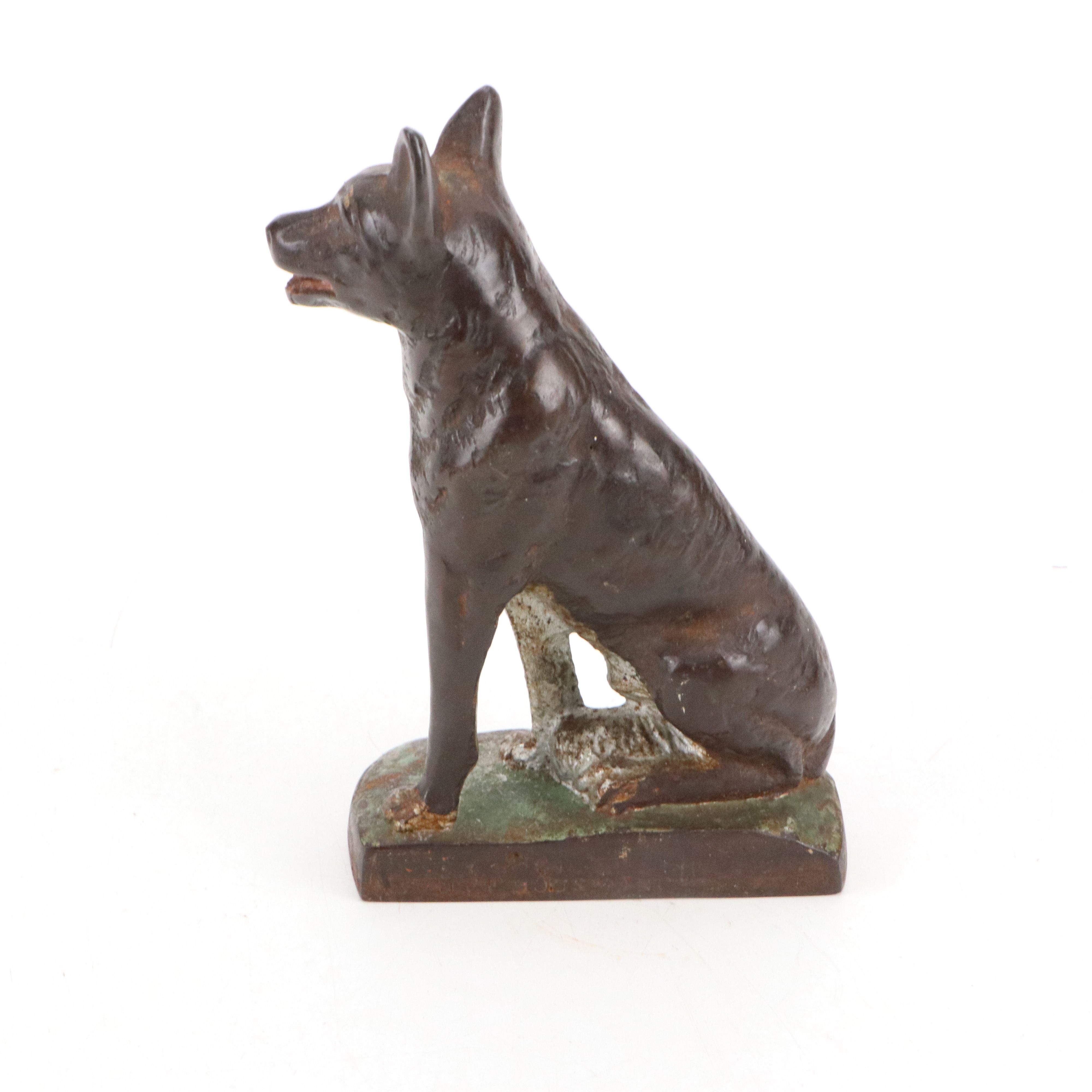 Art Deco Cast Metal Sheppard Dog Doorstop, Early 20th Century