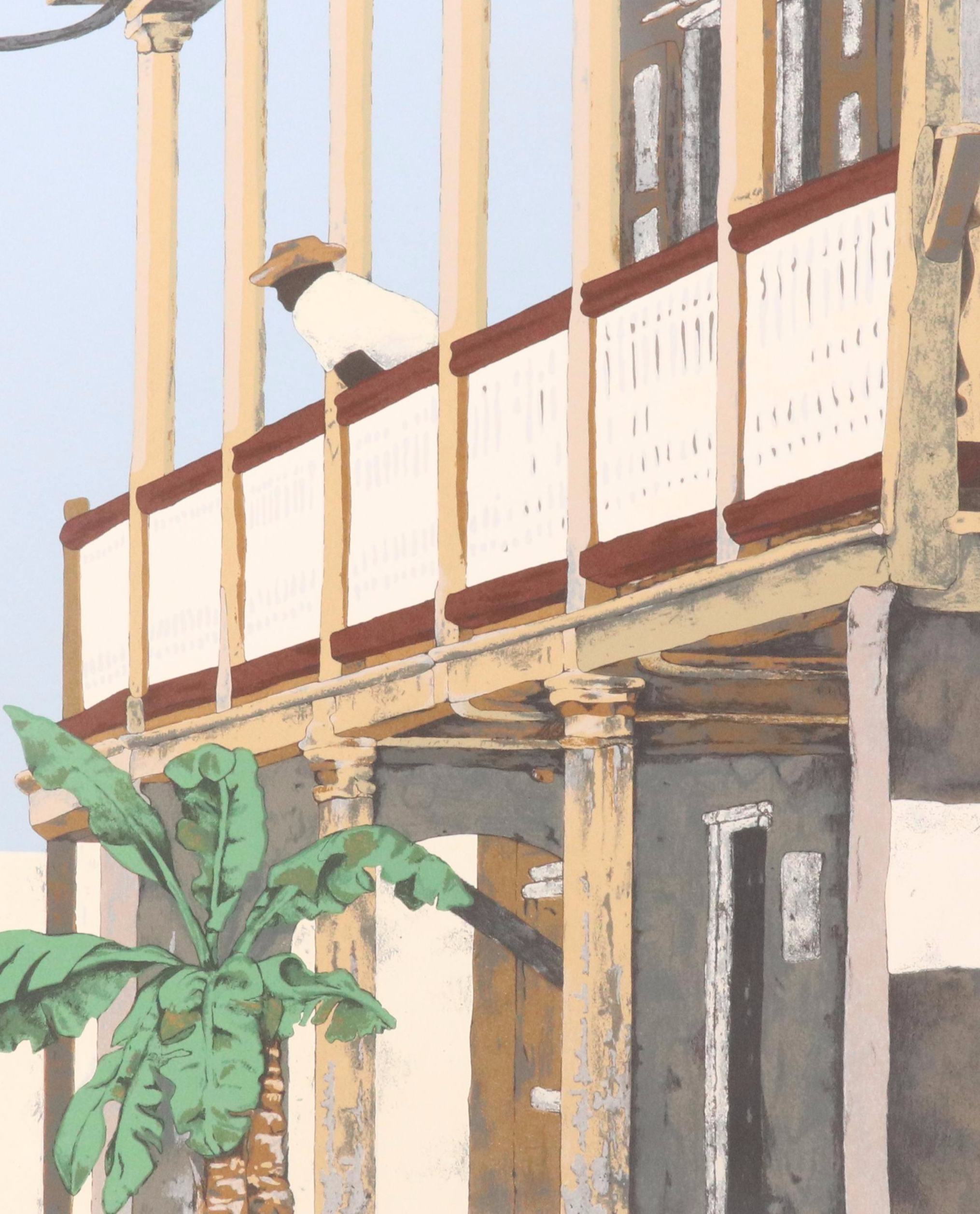 Robert Lider Lithograph of Balcony Scene, Circa 1980