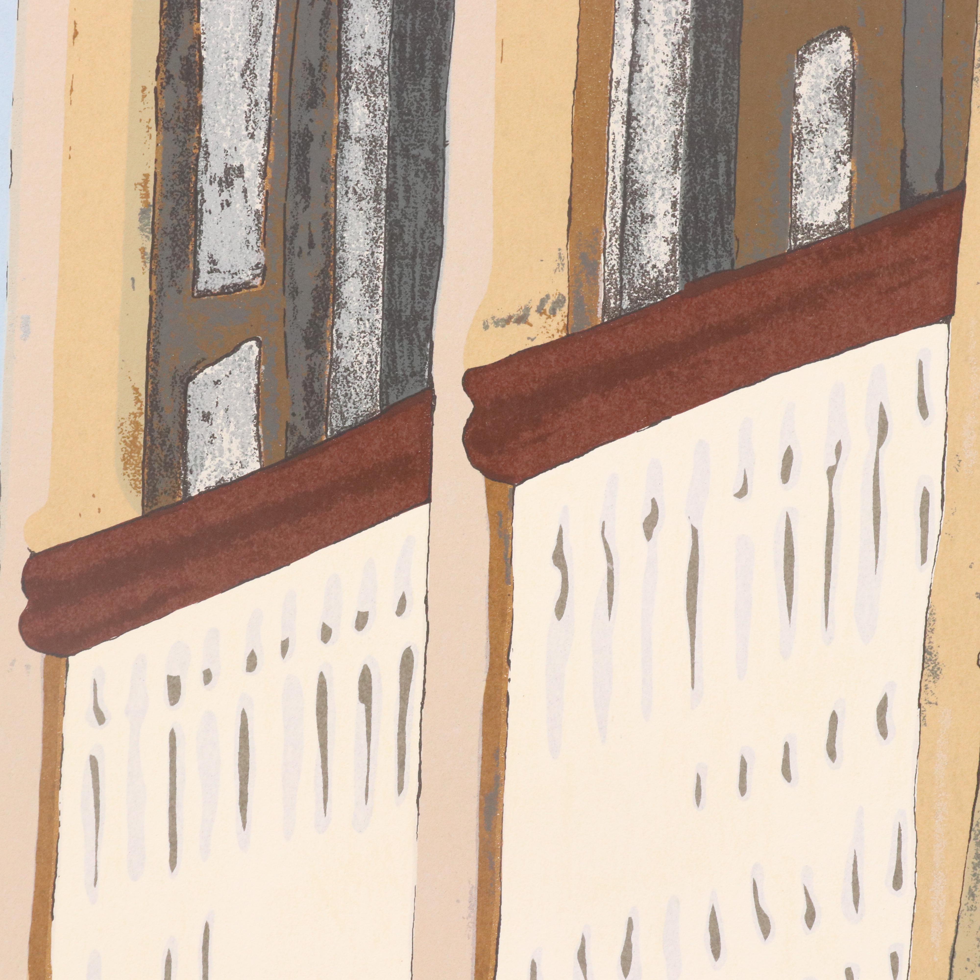 Robert Lider Lithograph of Balcony Scene, Circa 1980