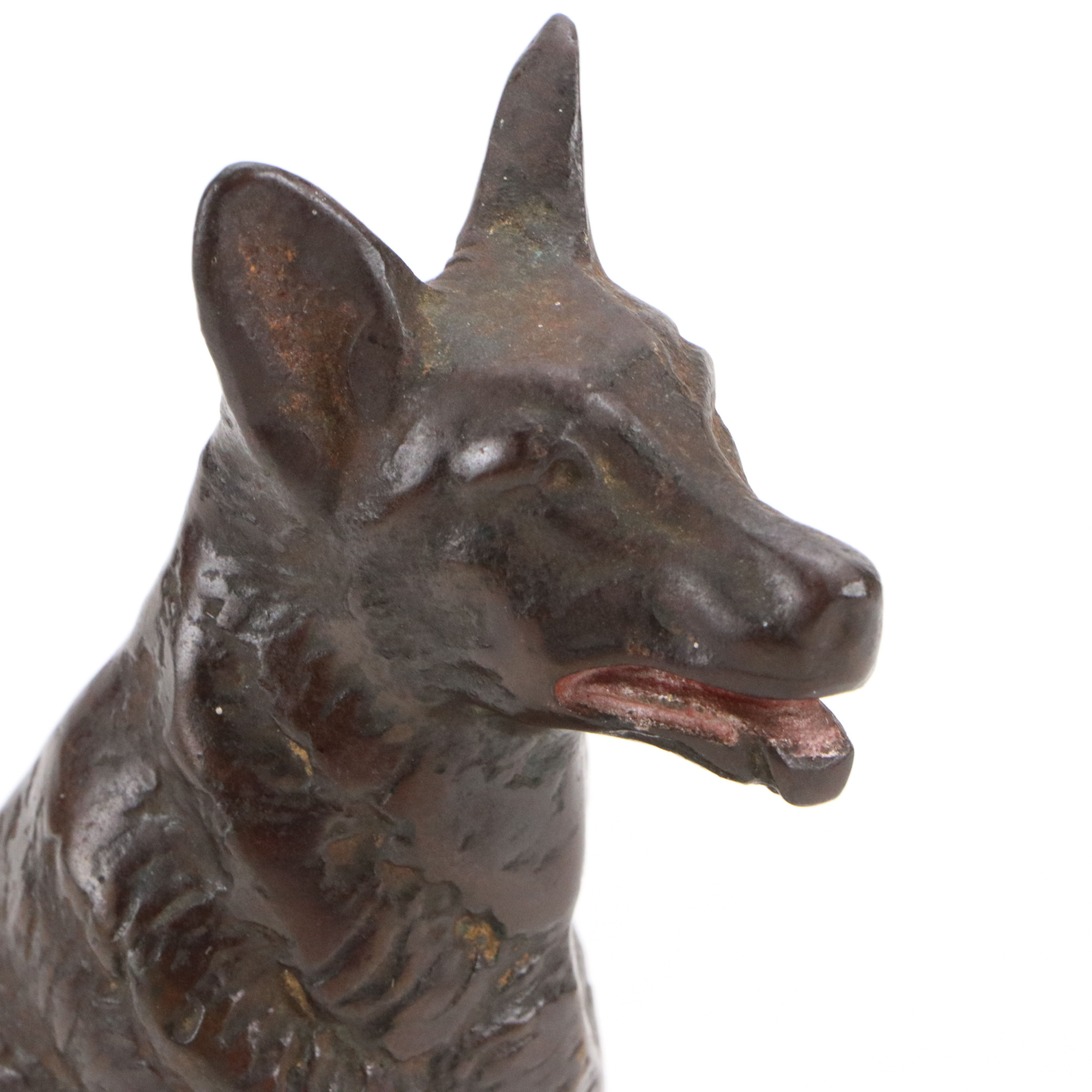 Art Deco Painted Cast Metal Sheppard Dog Doorstop with Silver Accents