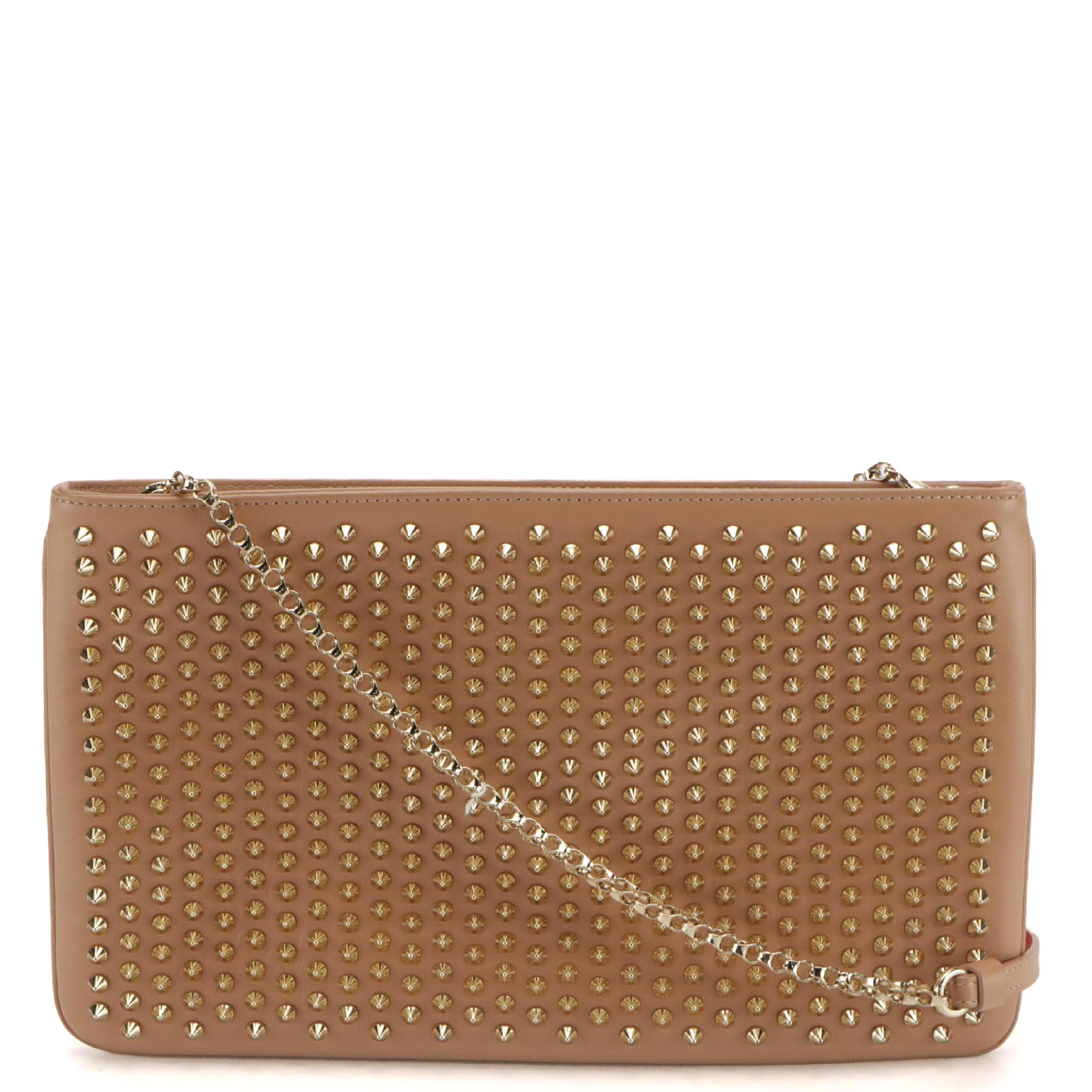 Christian Louboutin Studded Leather Loubiposh Chain Clutch Crossbody in Nude