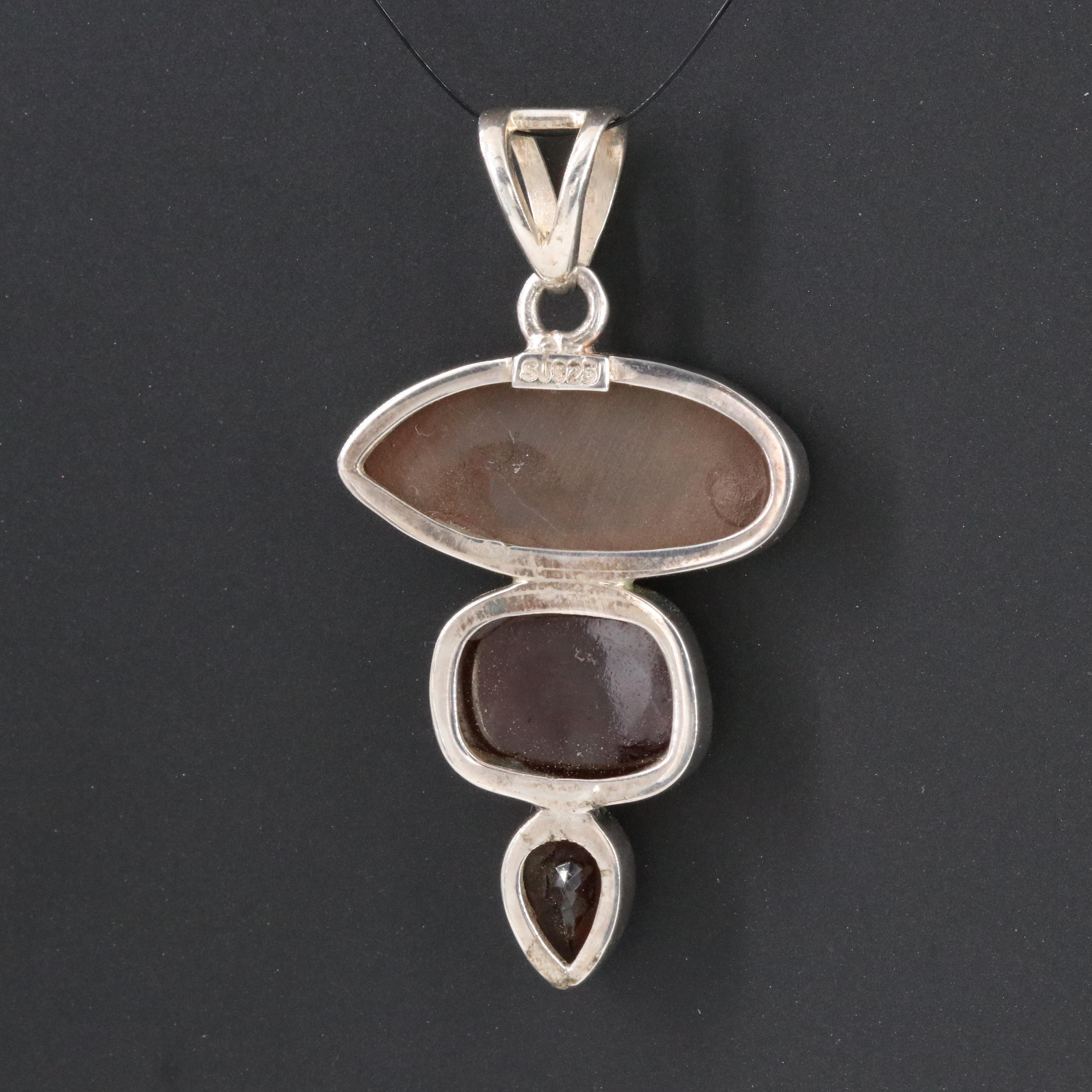 Sterling Ammolite Triplet, Garnet and Hessonite Pendant