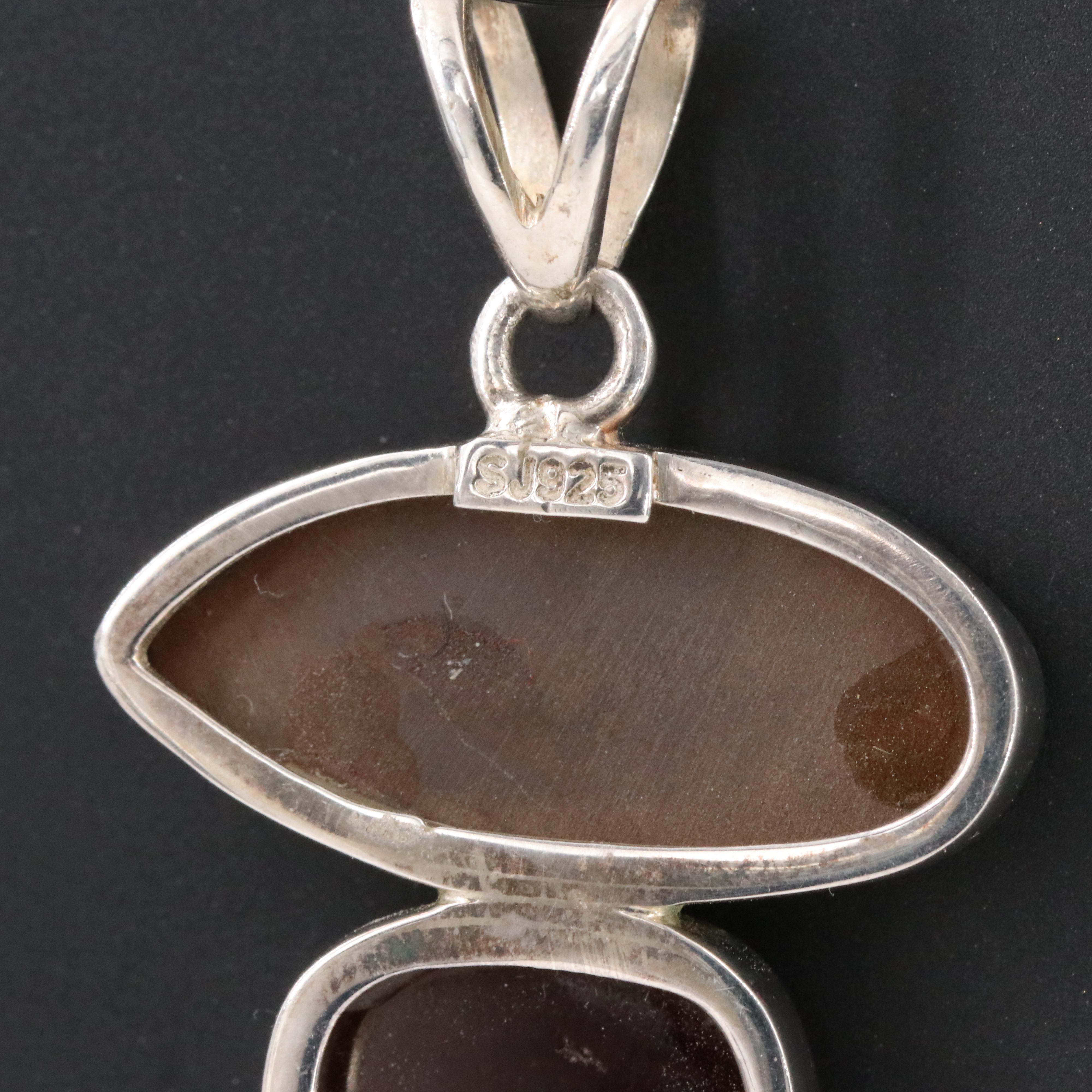 Sterling Ammolite Triplet, Garnet and Hessonite Pendant