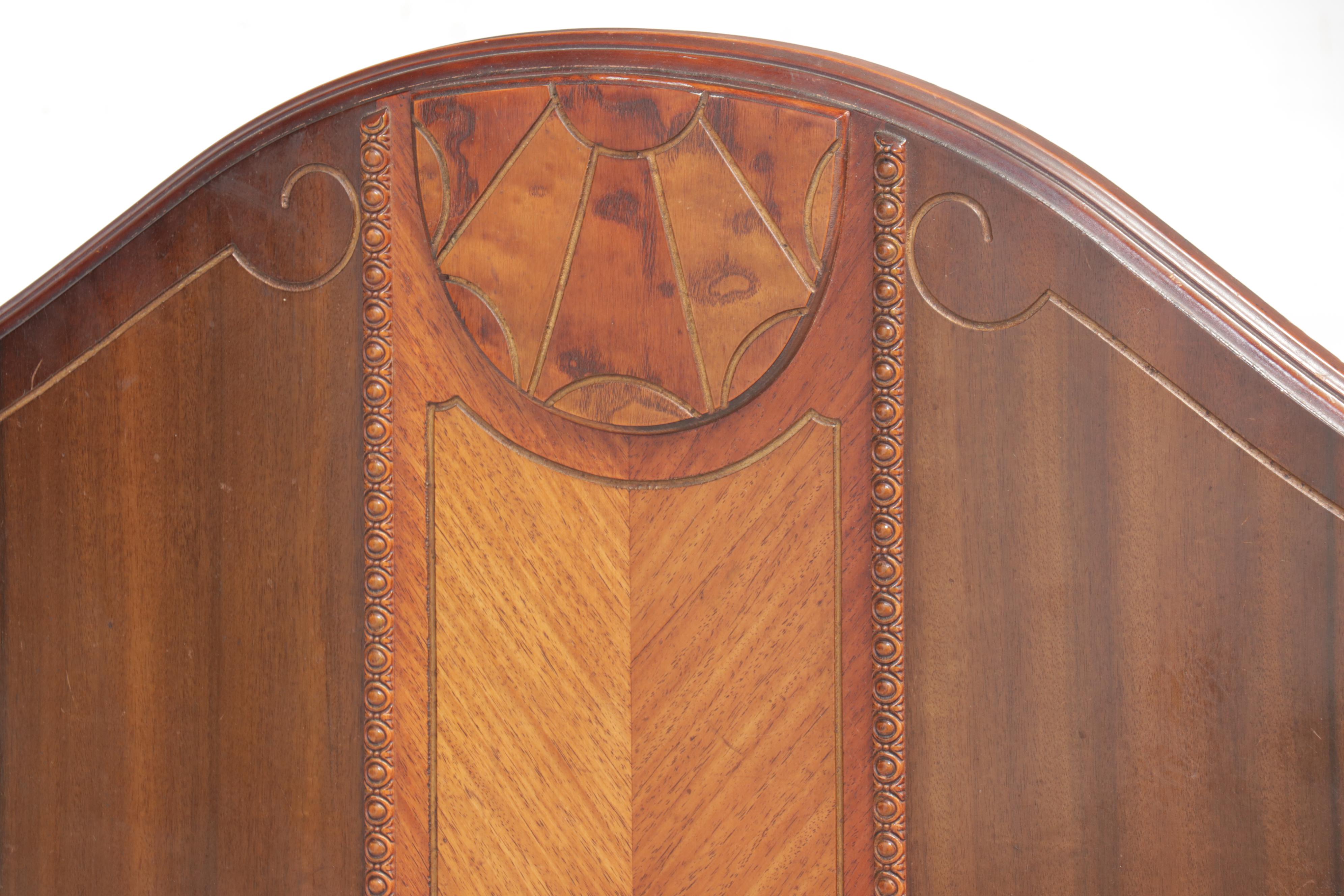 E. Kleeman Co. Jacobean Revival Style Mahogany and Waterfall Veneer Bed