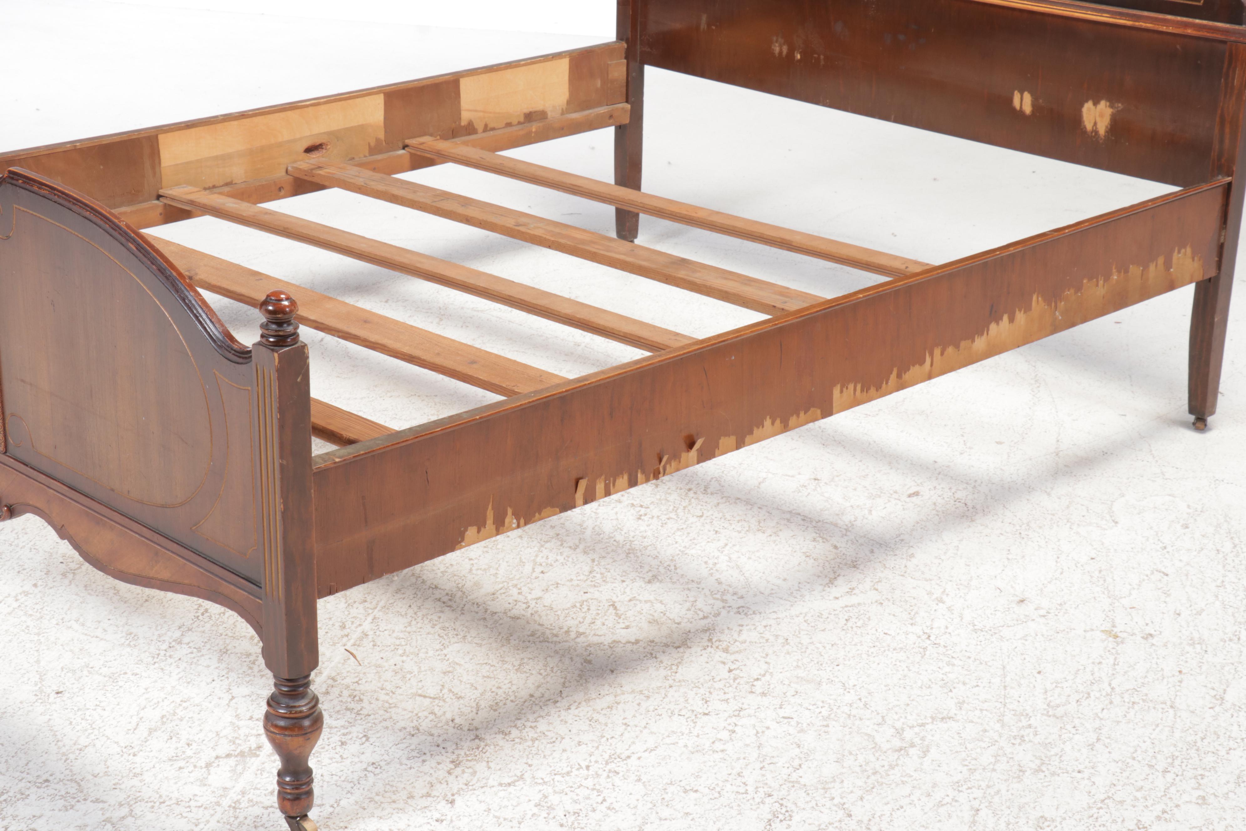 E. Kleeman Co. Jacobean Revival Style Mahogany and Waterfall Veneer Bed