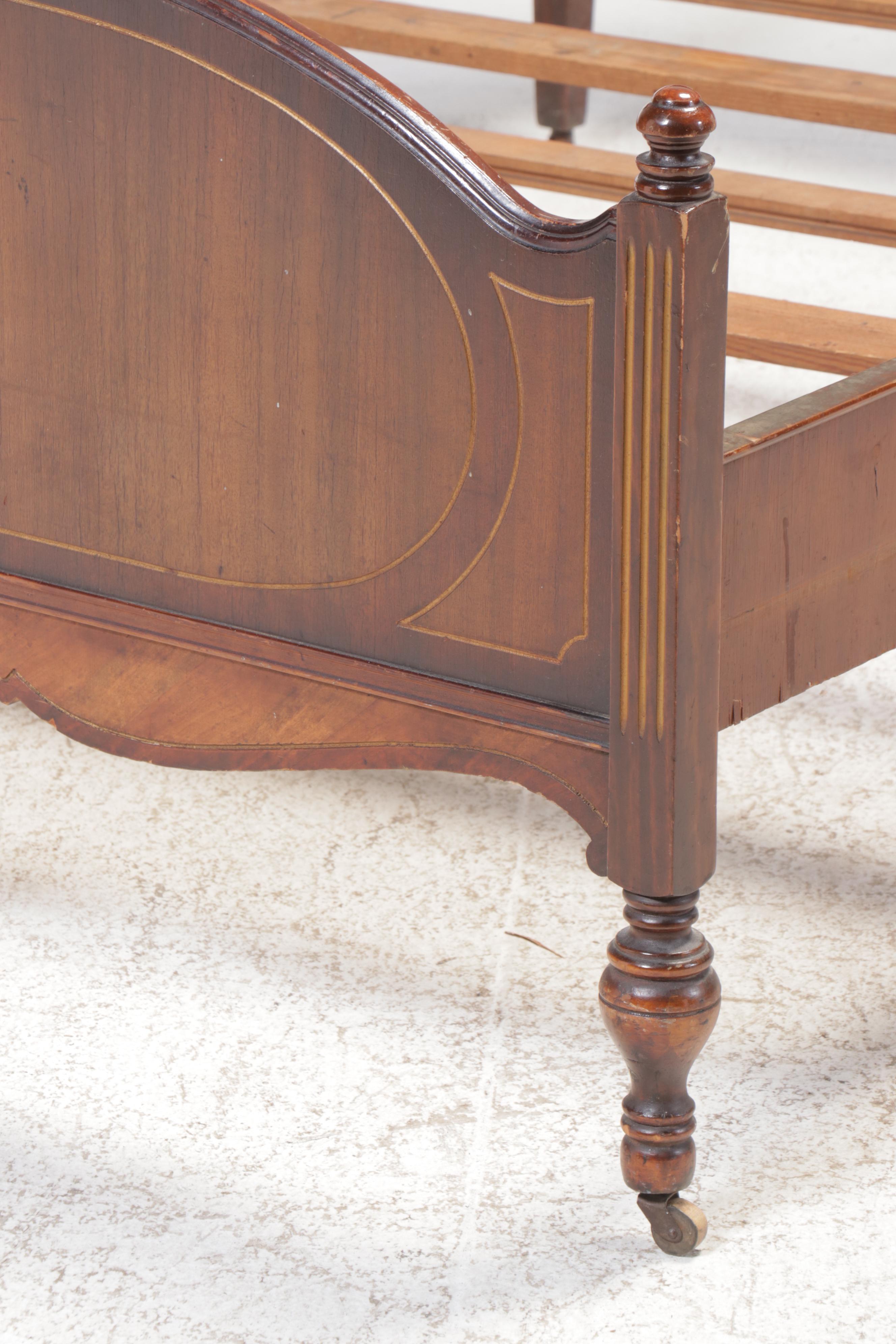 E. Kleeman Co. Jacobean Revival Style Mahogany and Waterfall Veneer Bed