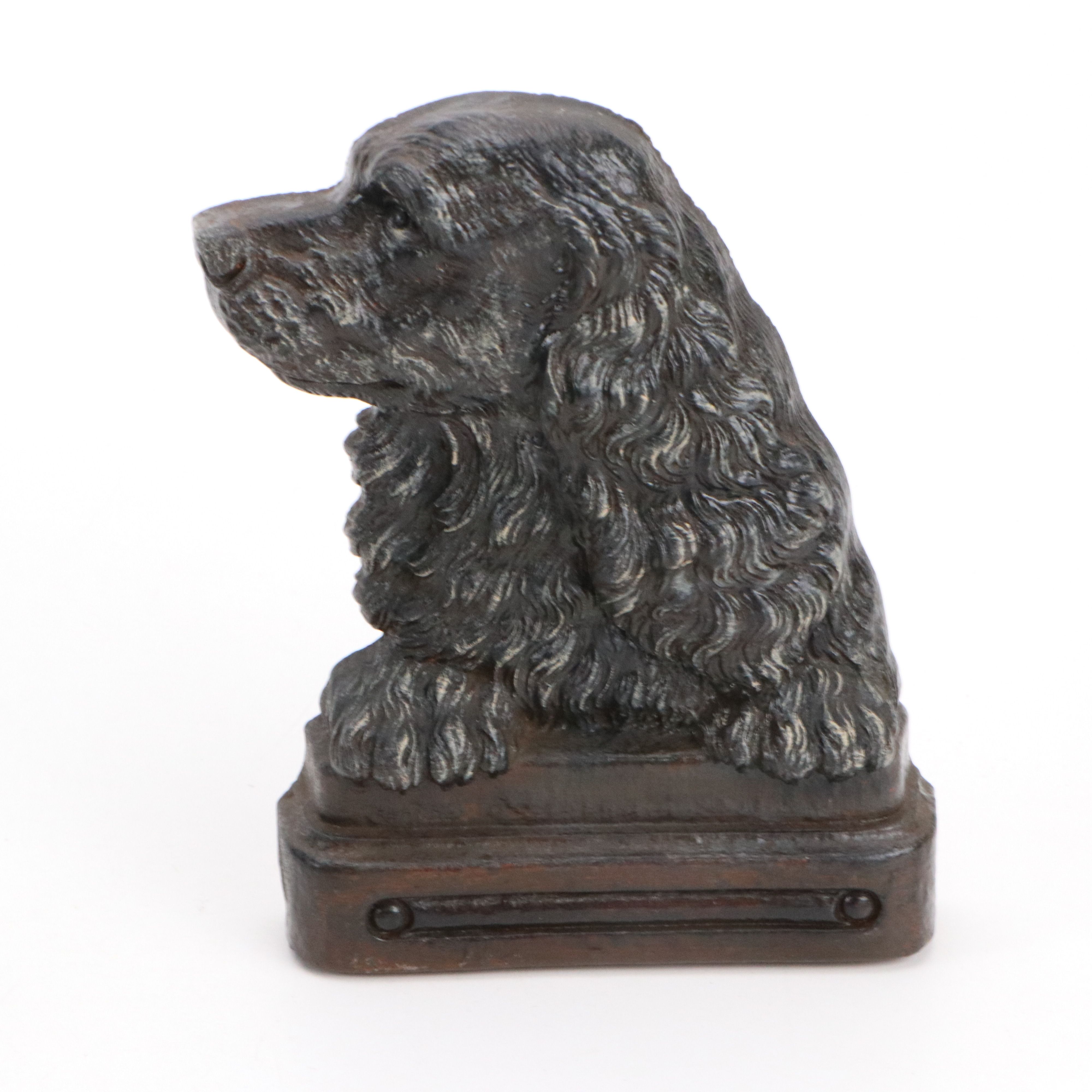 Vintage Dog Paperweights and Wood Bookend with Other Animal Figurines