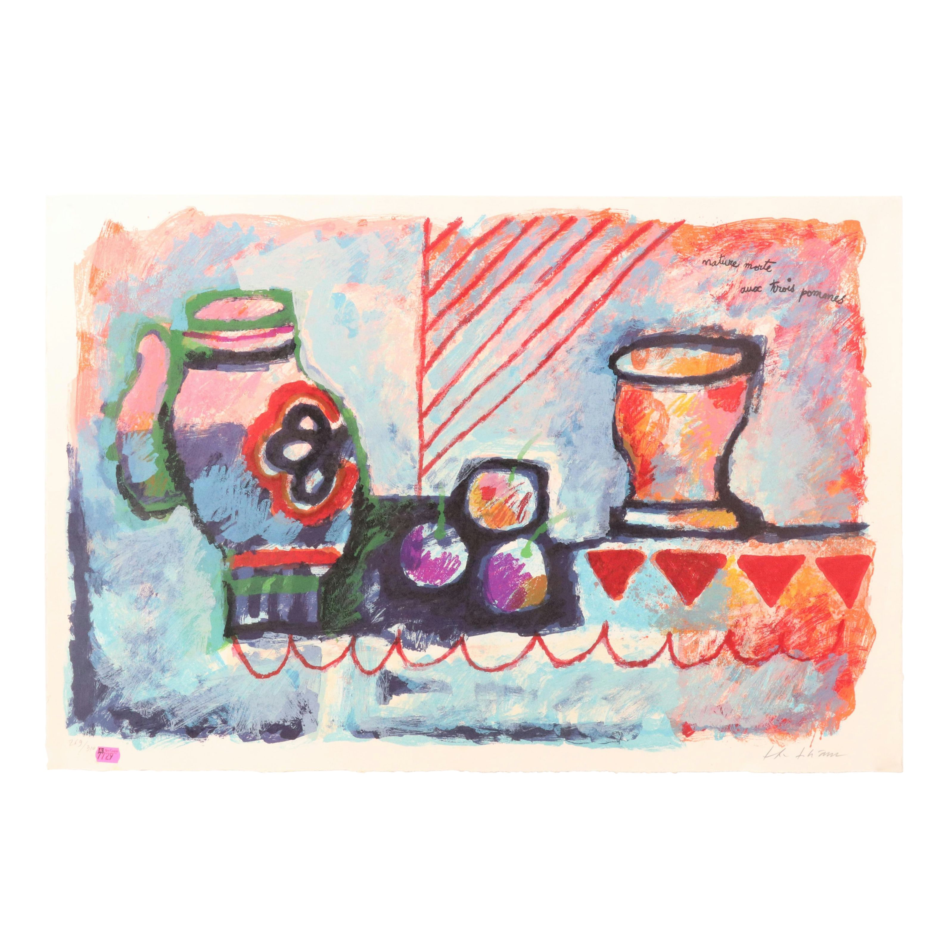 Théo Tobiasse Still Life Modern Lithograph "Nature morte aux trois pommes"