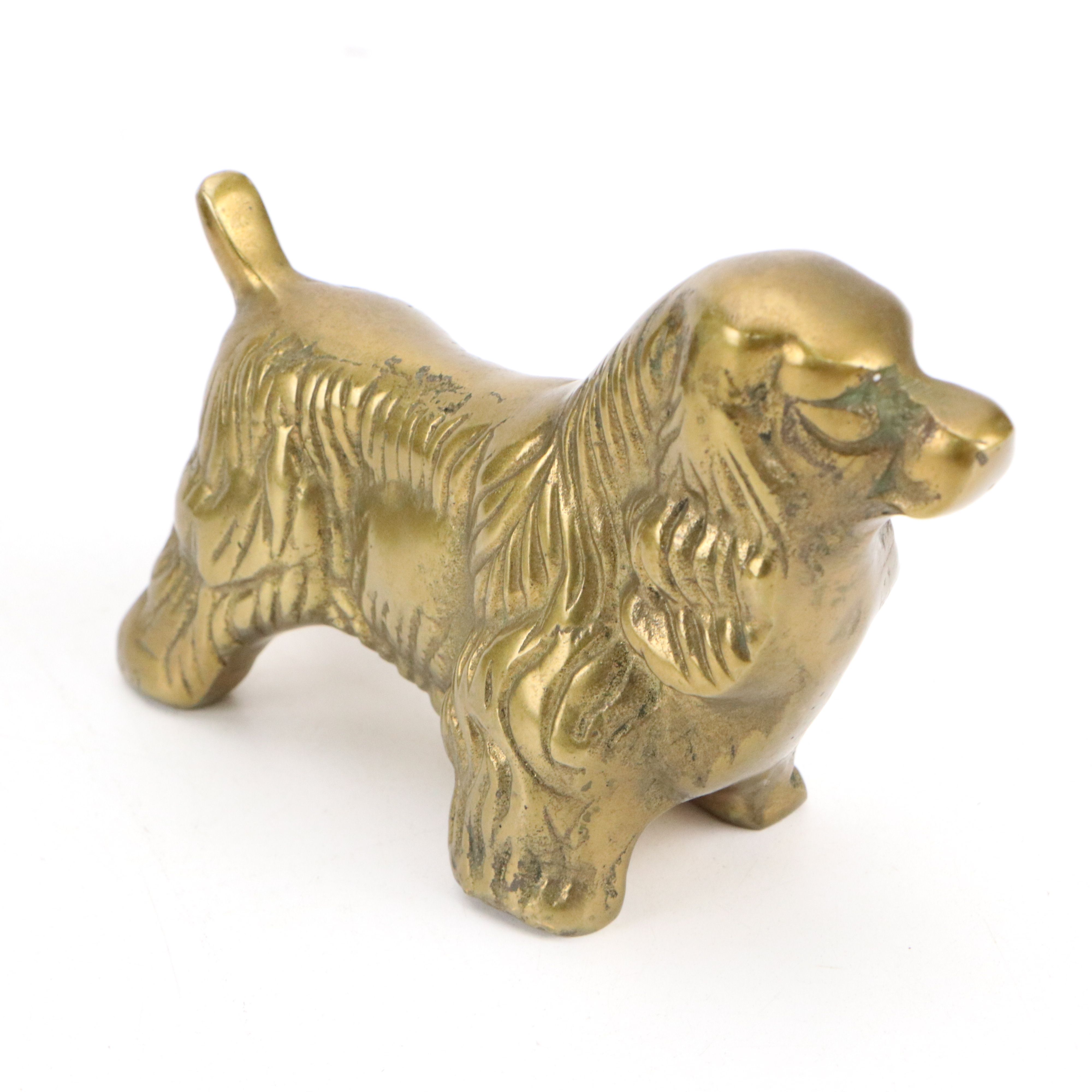 Vintage Dog Paperweights and Wood Bookend with Other Animal Figurines