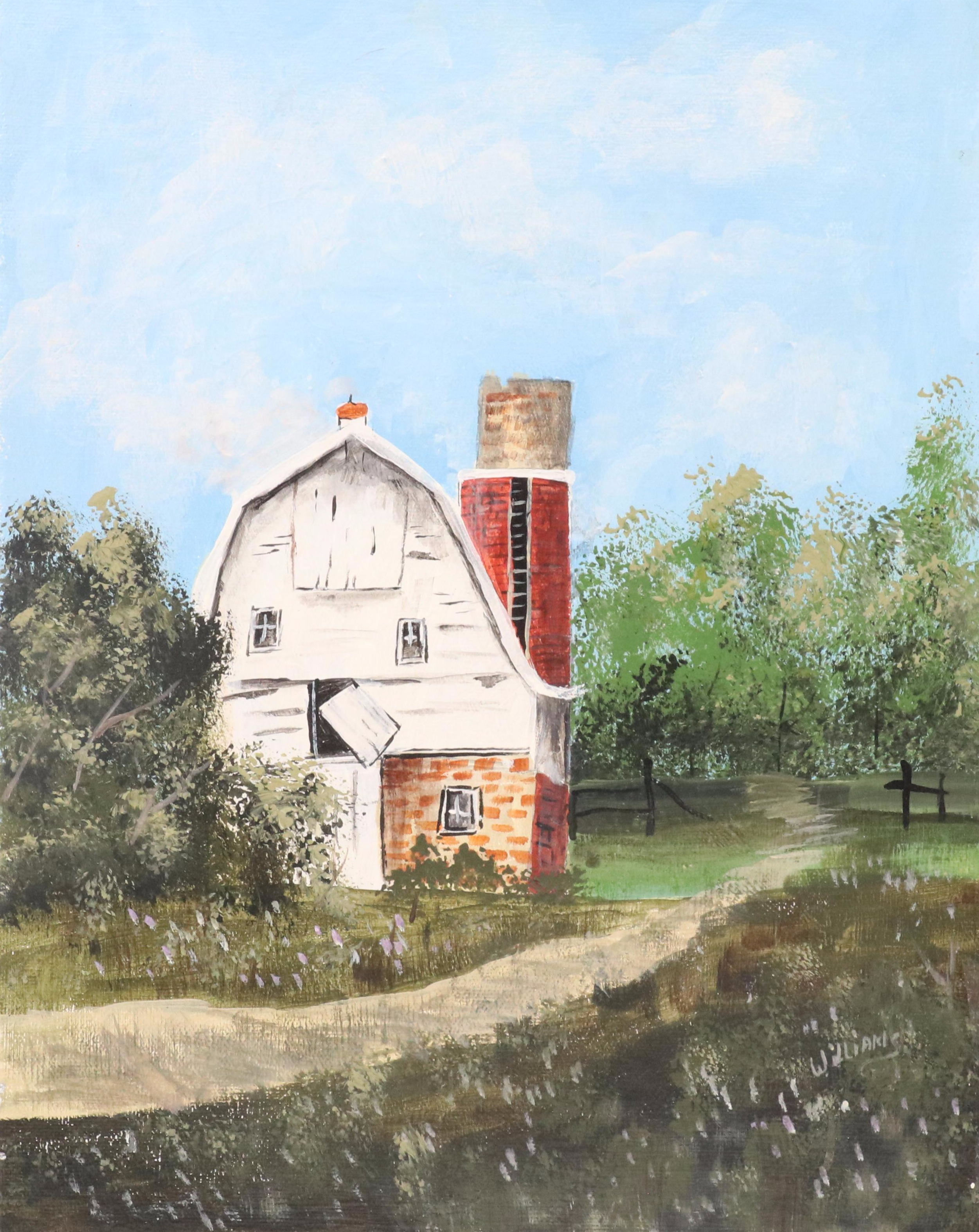 Farm Landscape Acrylic Painting, Late 20th Century