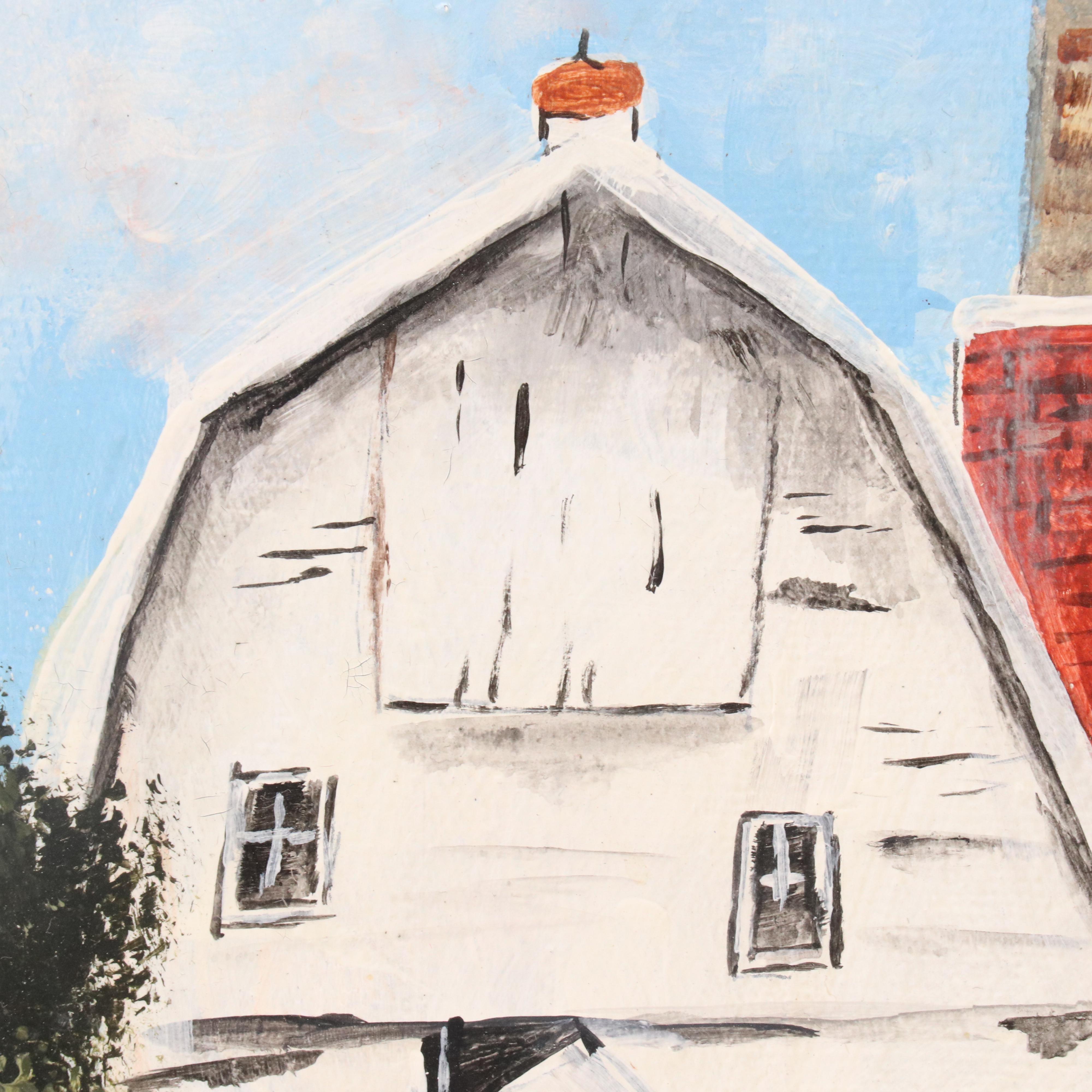 Farm Landscape Acrylic Painting, Late 20th Century