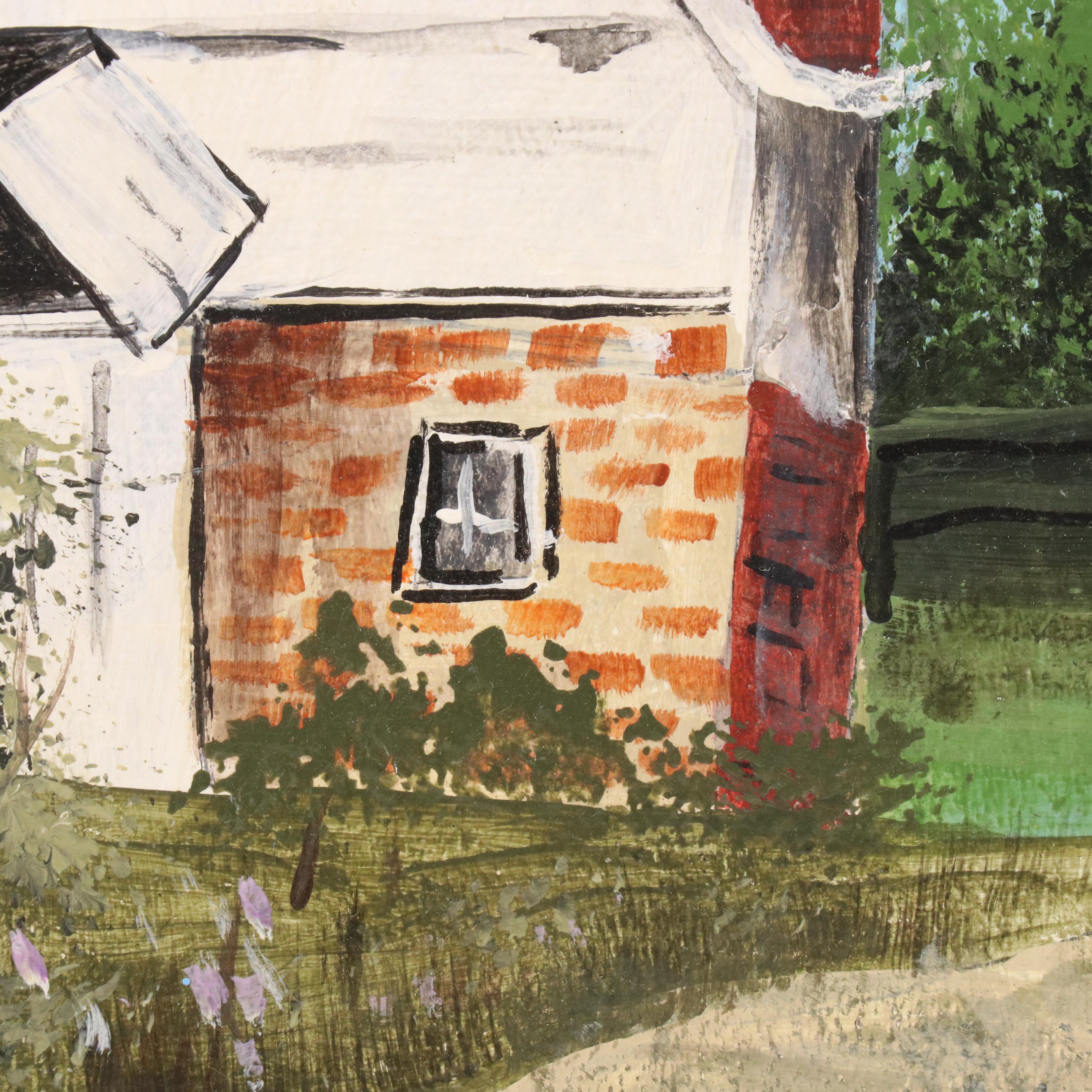 Farm Landscape Acrylic Painting, Late 20th Century