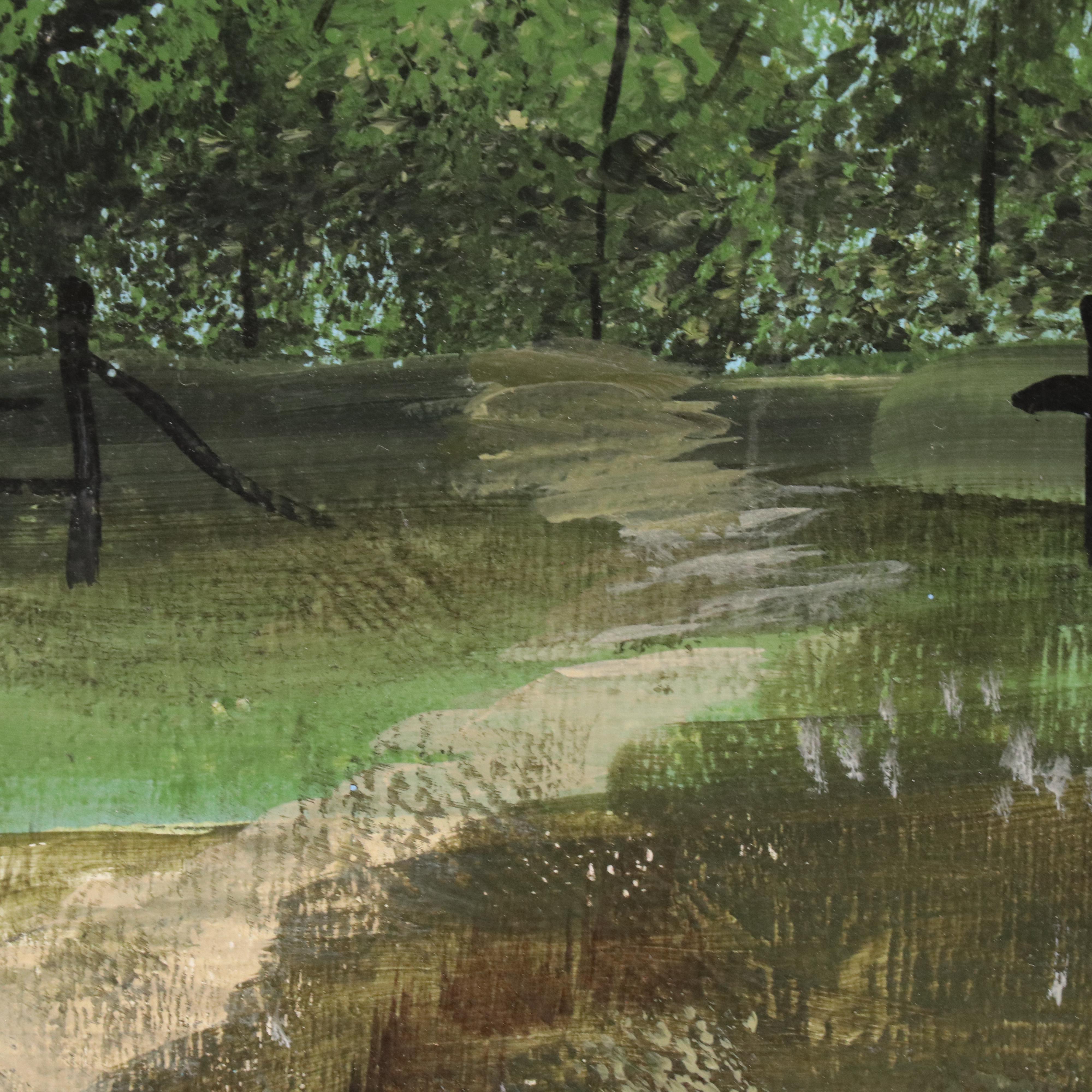 Farm Landscape Acrylic Painting, Late 20th Century