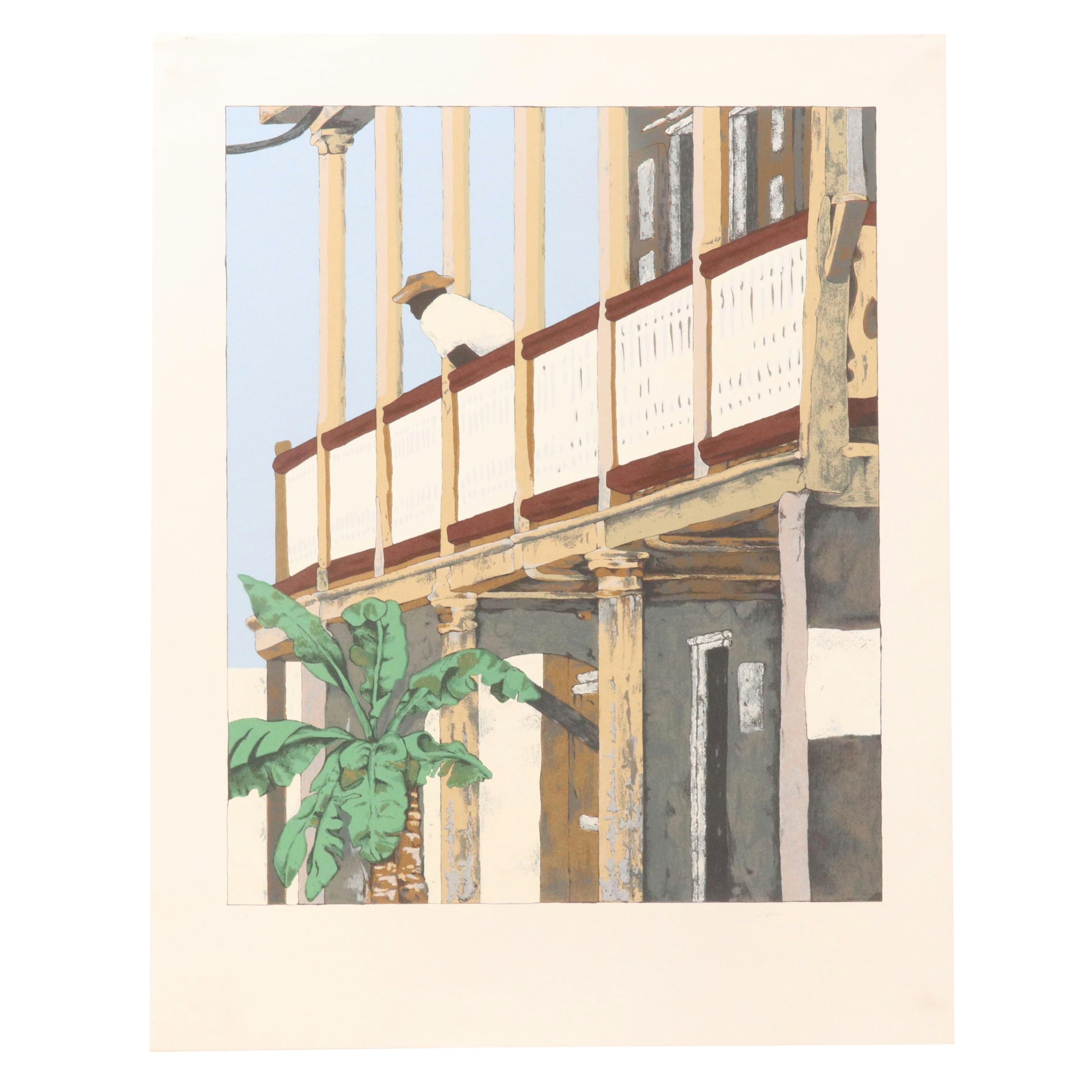 Robert Lider Lithograph of Balcony Scene, Circa 1980
