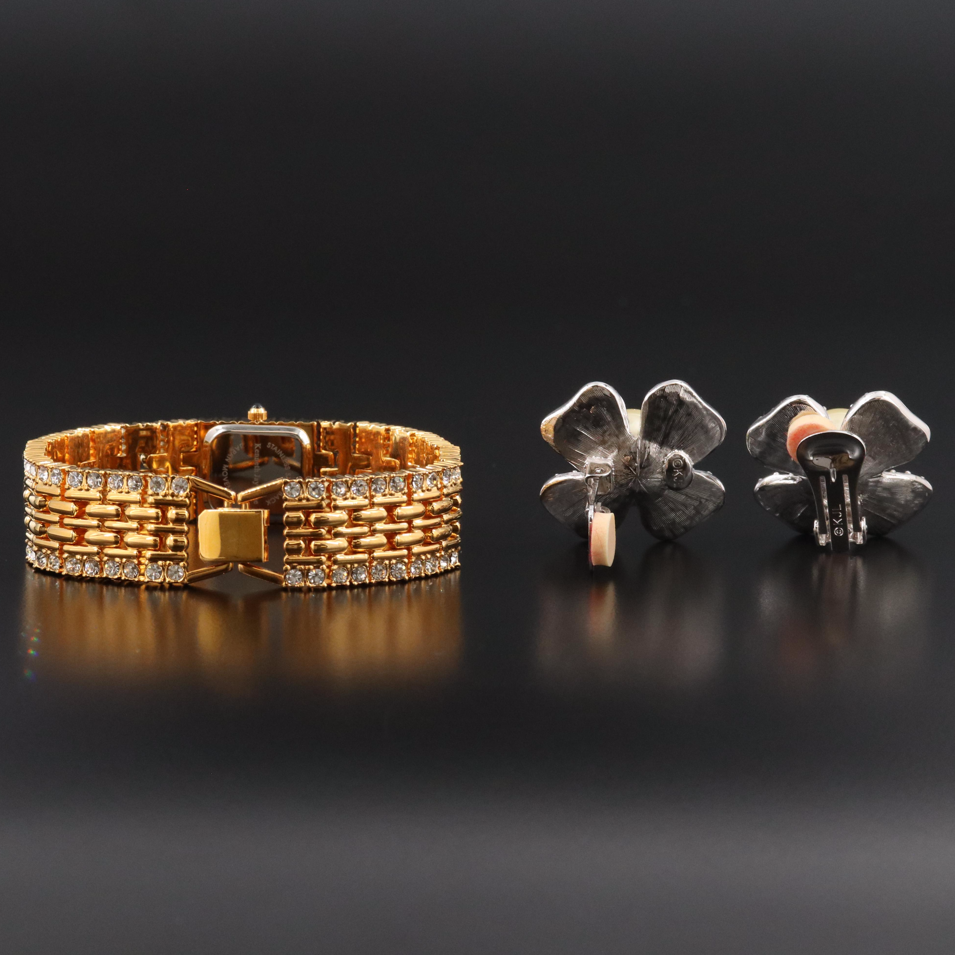 Kenneth Jay Lane Watch, Necklaces and Earrings with Crystal and Faux Pearls