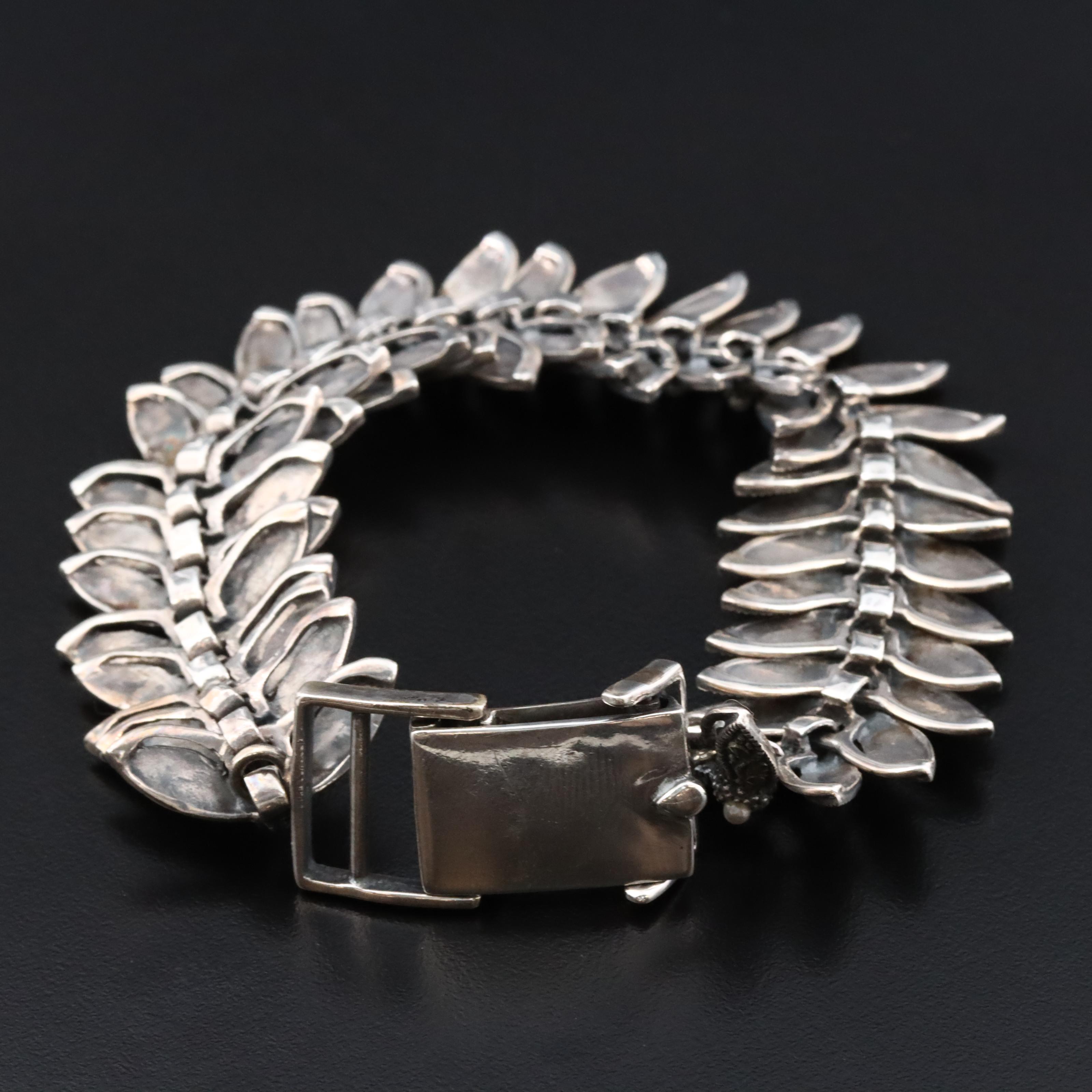 Sterling Faux Pearl and Marcasite Bracelet