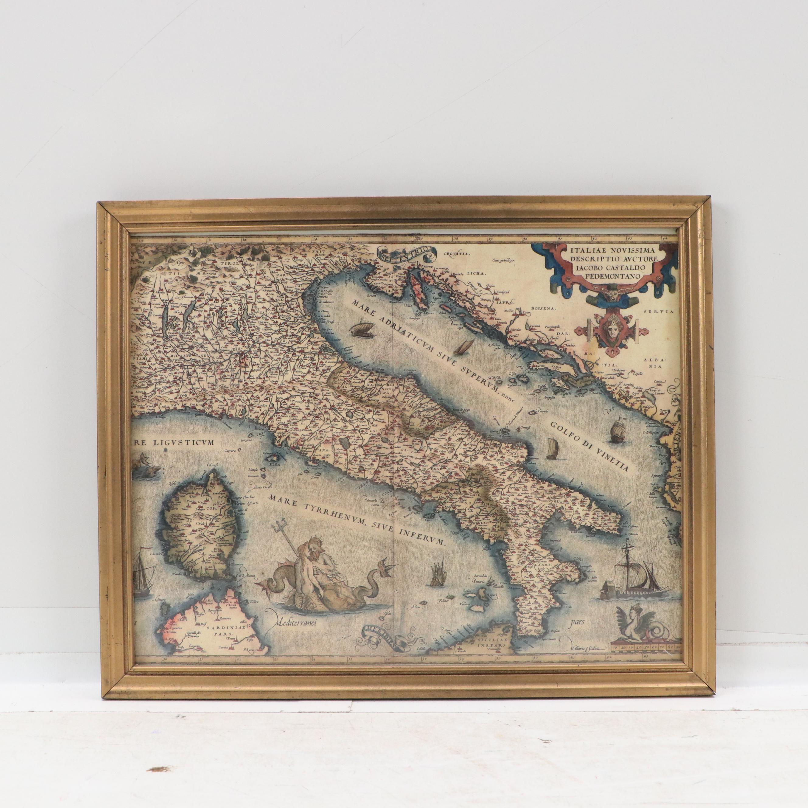 Offset Lithograph Map After Abraham Ortelius of Italy and More