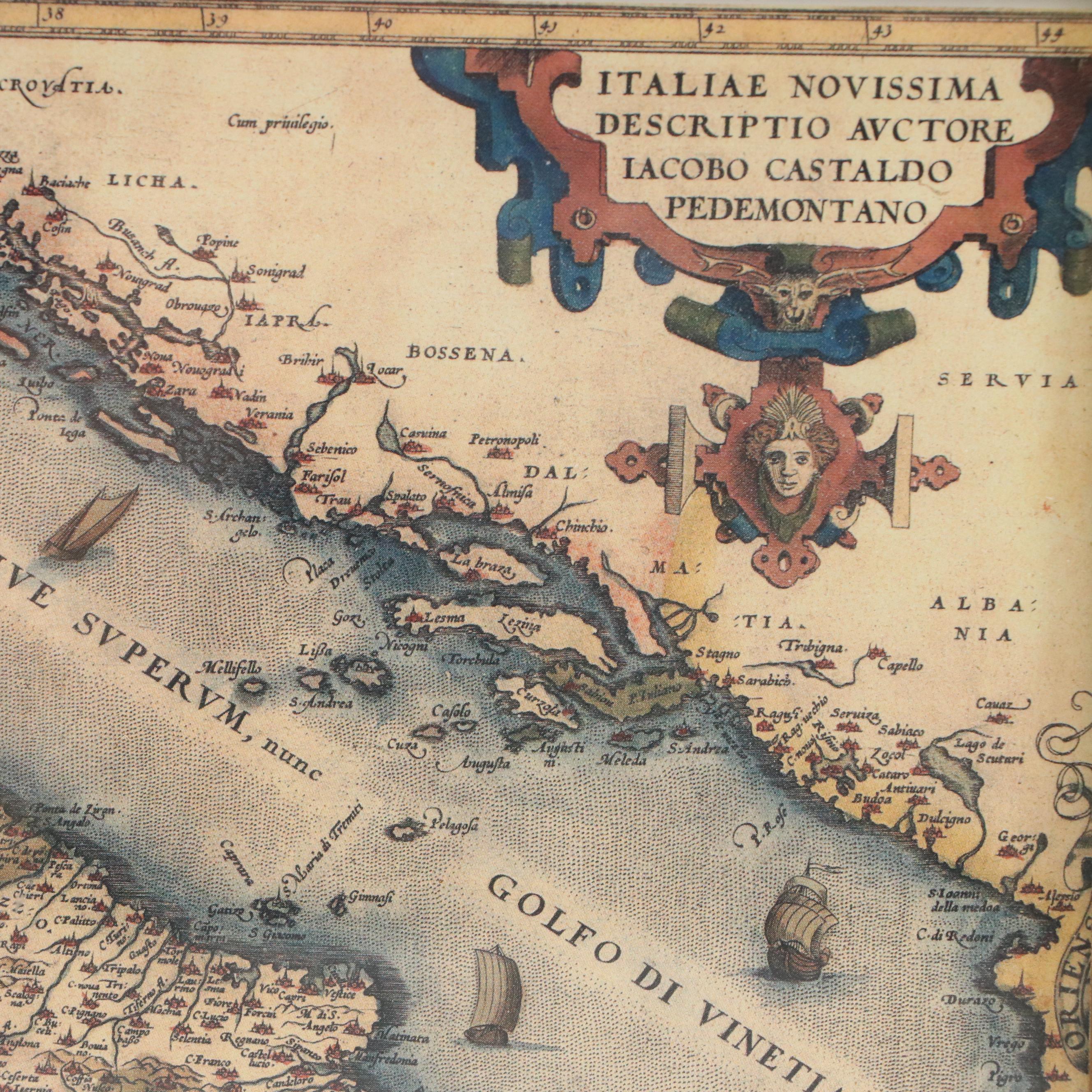 Offset Lithograph Map After Abraham Ortelius of Italy and More