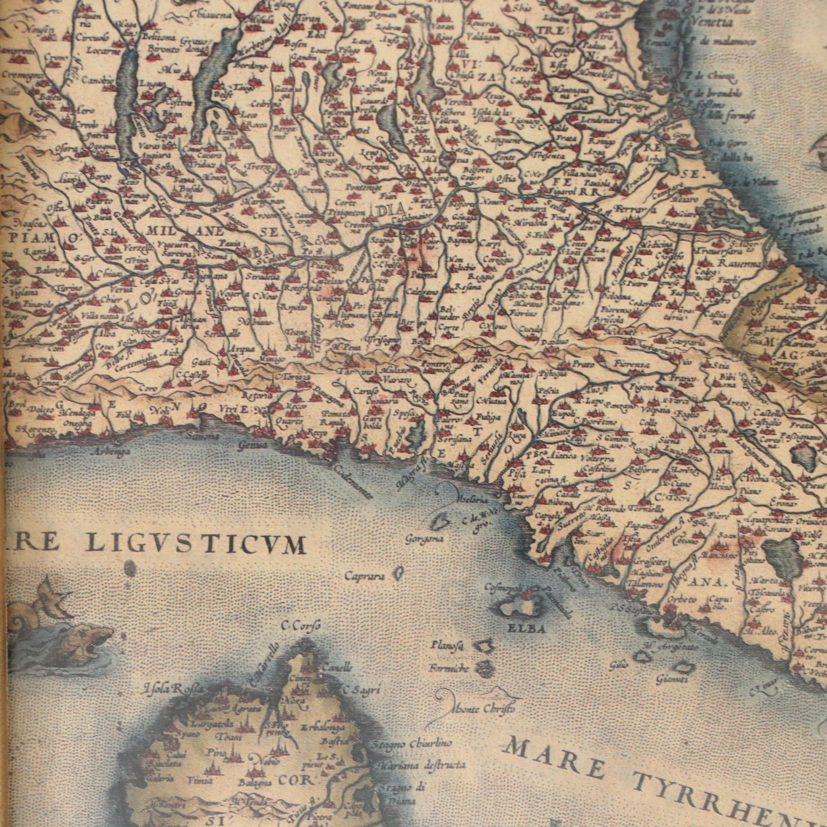 Offset Lithograph Map After Abraham Ortelius of Italy and More