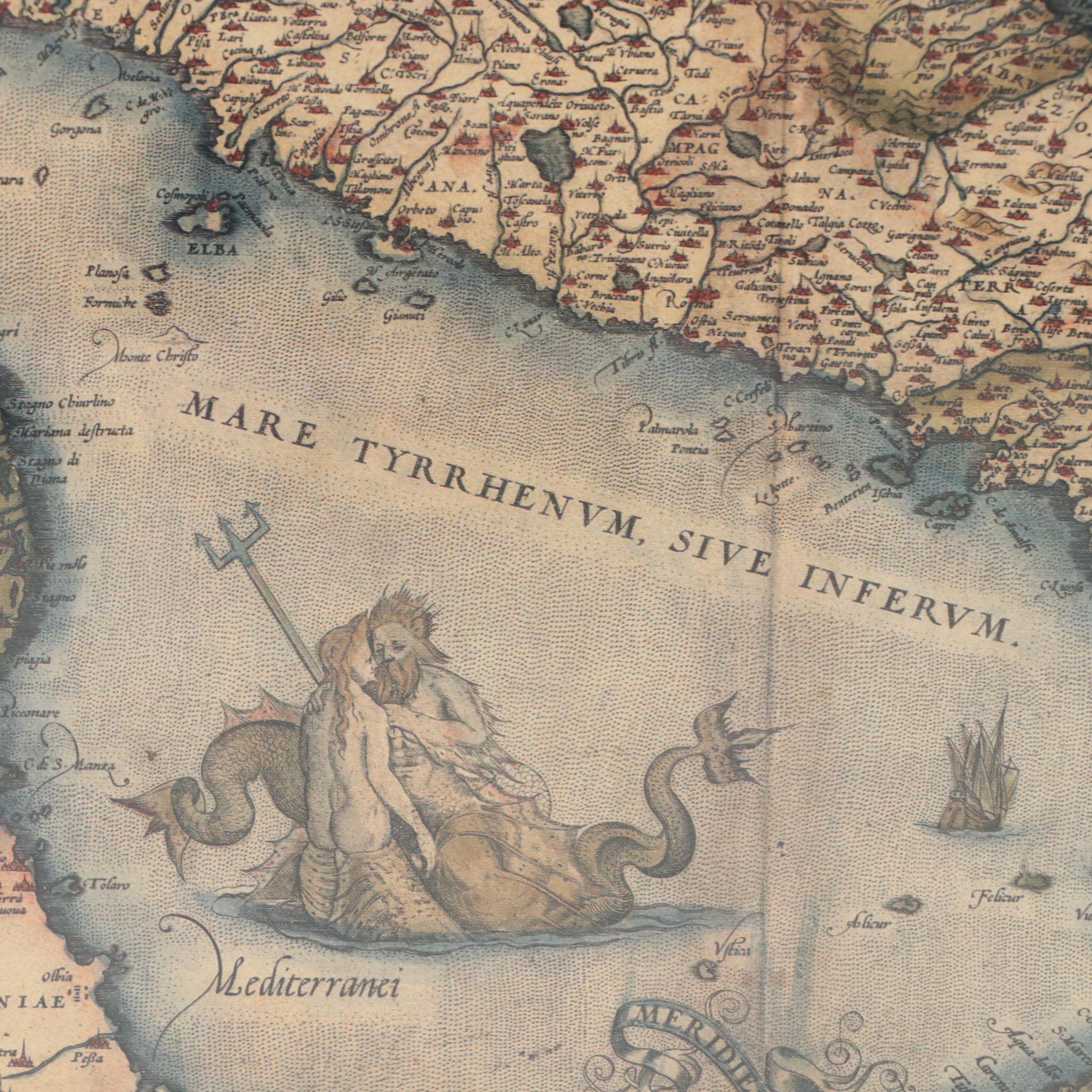 Offset Lithograph Map After Abraham Ortelius of Italy and More