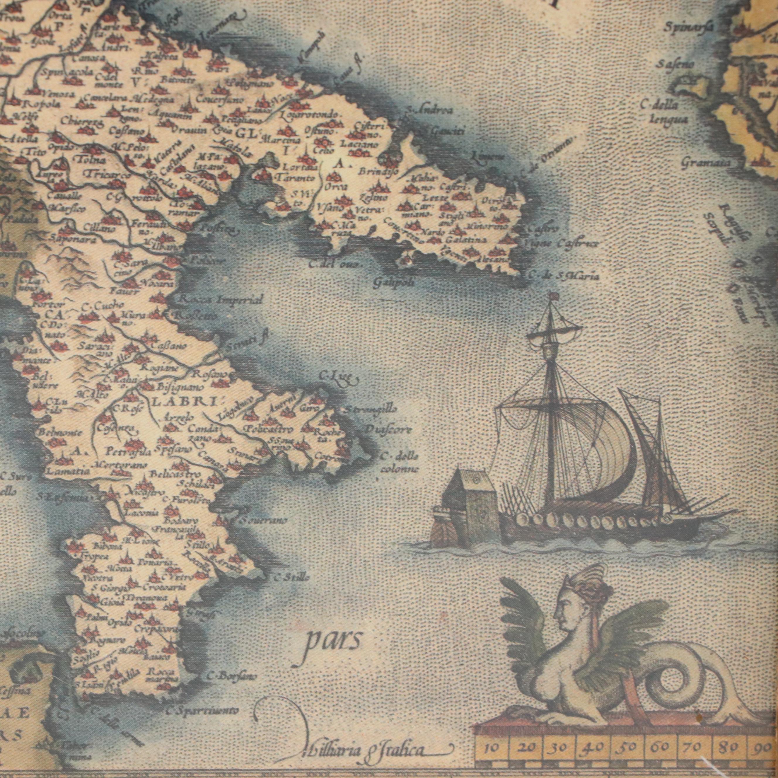 Offset Lithograph Map After Abraham Ortelius of Italy and More