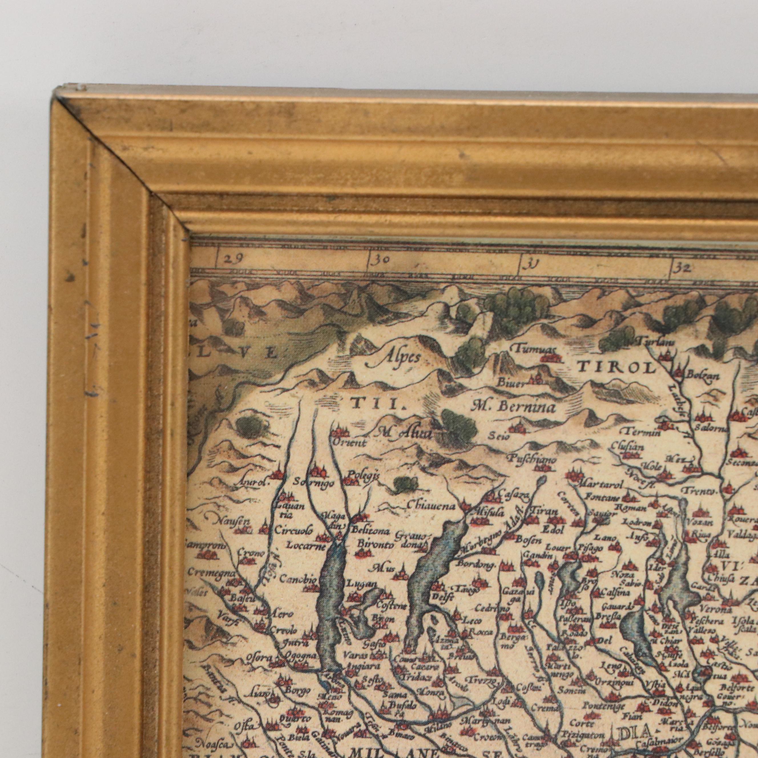 Offset Lithograph Map After Abraham Ortelius of Italy and More