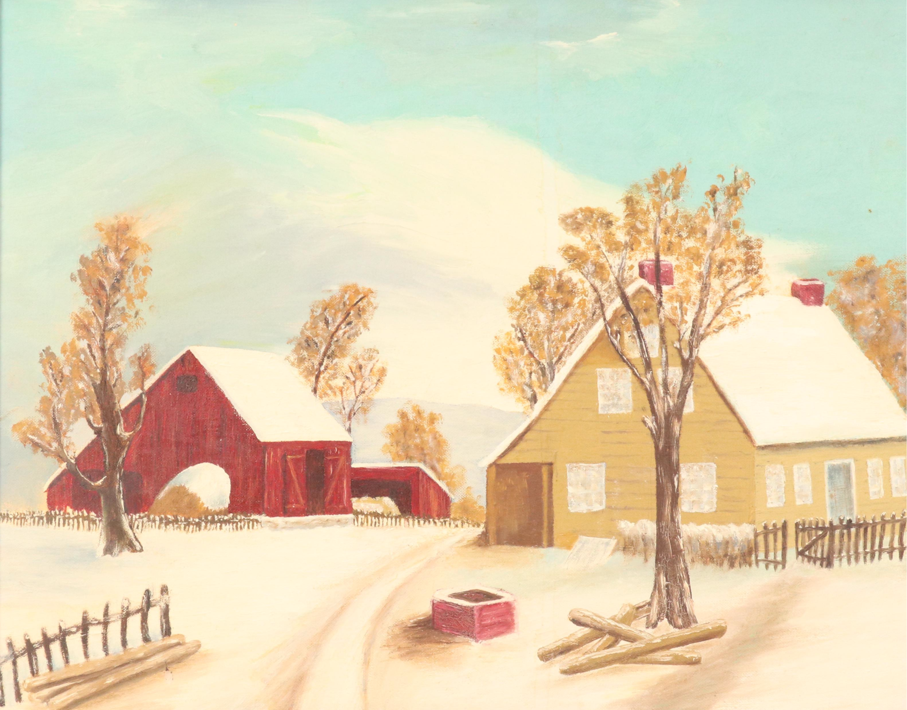 Hilarion Swift Snowy Landscape Oil Painting, Circa 1970