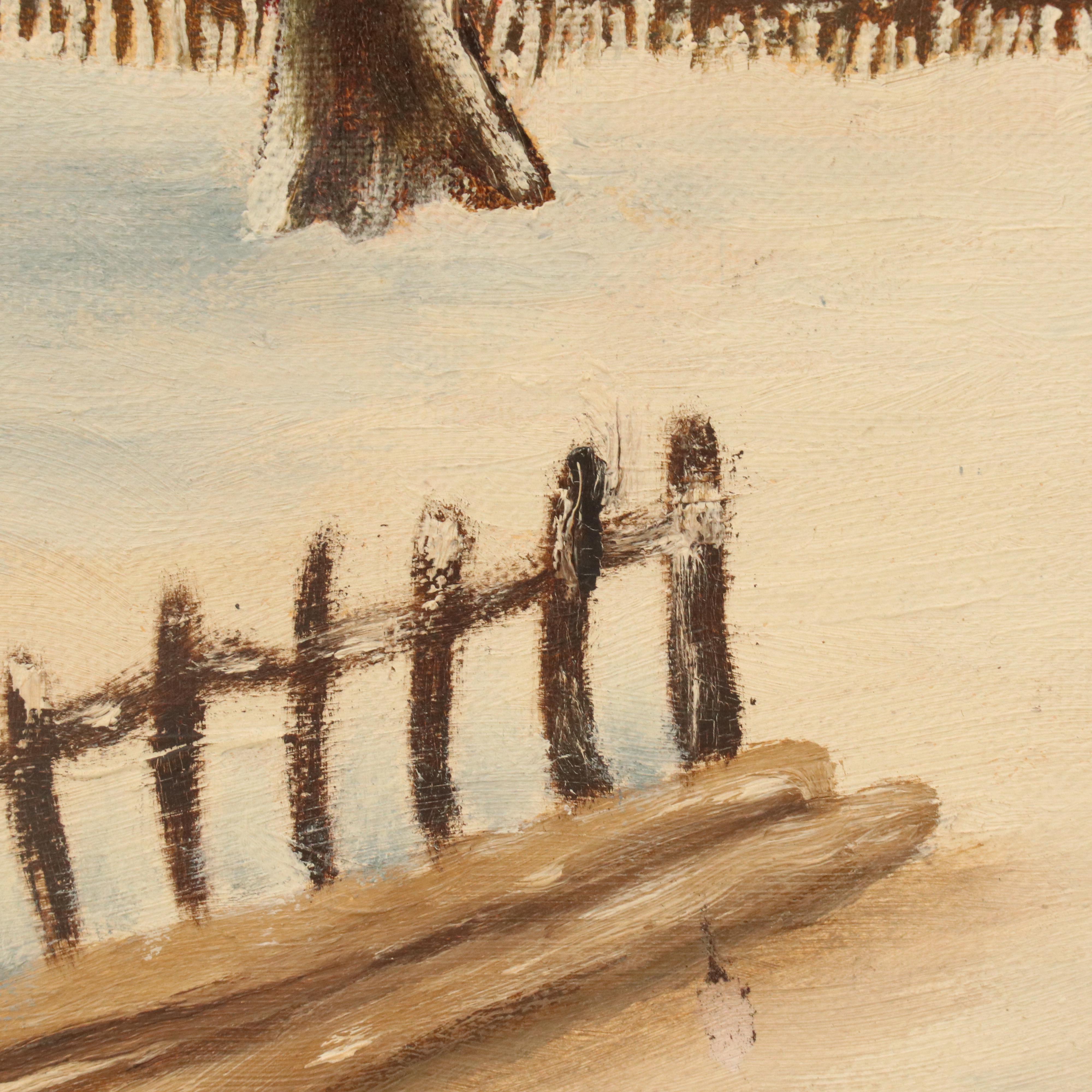 Hilarion Swift Snowy Landscape Oil Painting, Circa 1970