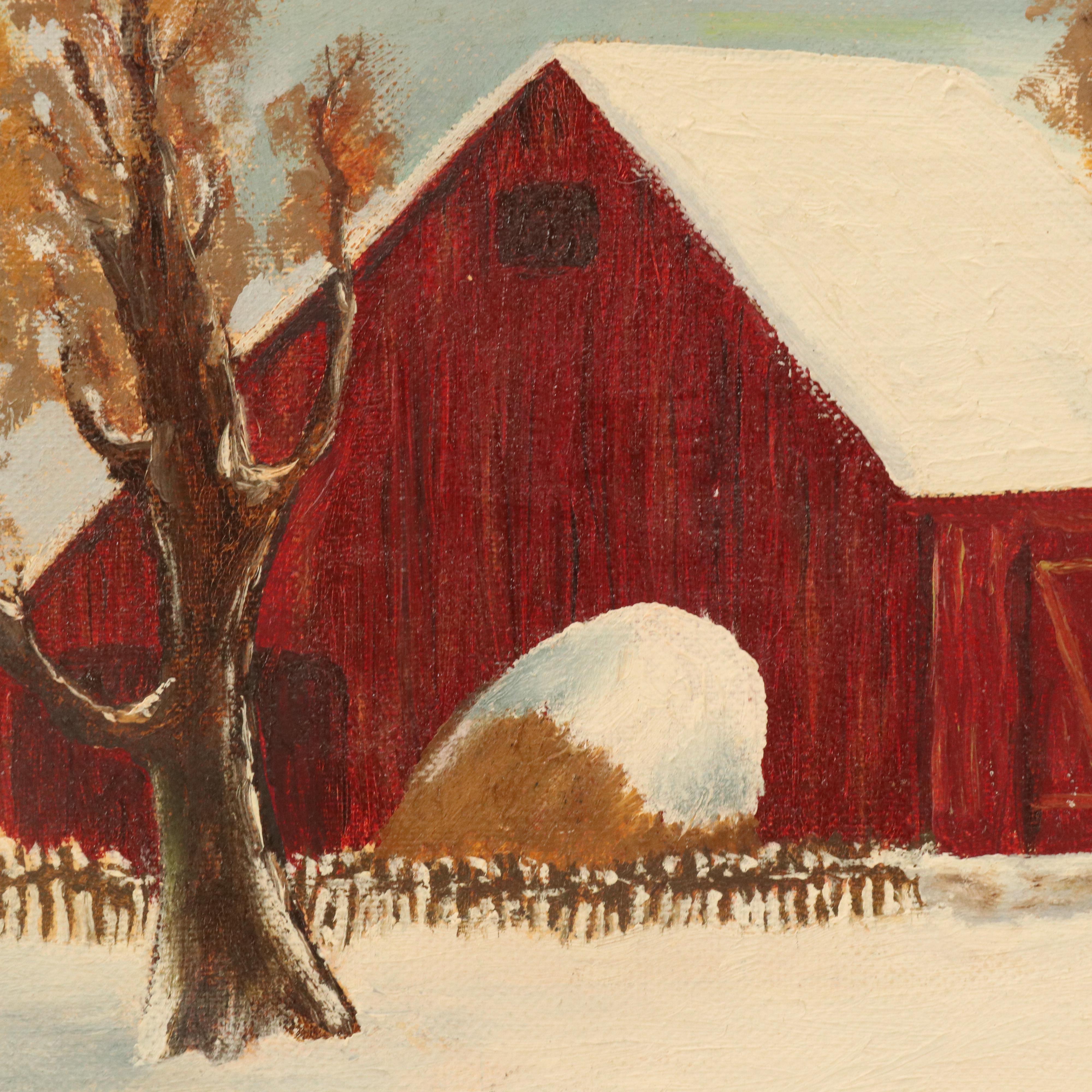 Hilarion Swift Snowy Landscape Oil Painting, Circa 1970