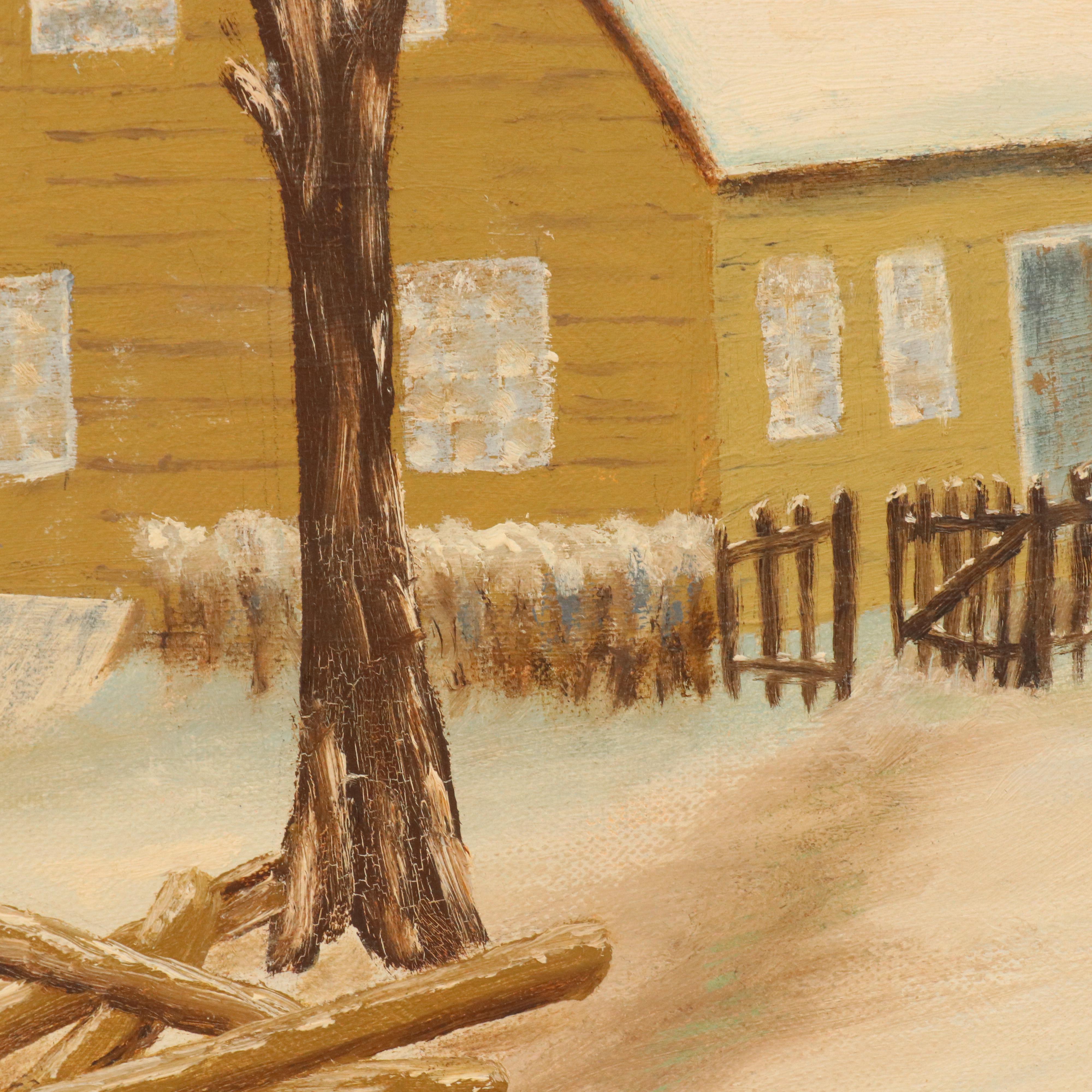 Hilarion Swift Snowy Landscape Oil Painting, Circa 1970