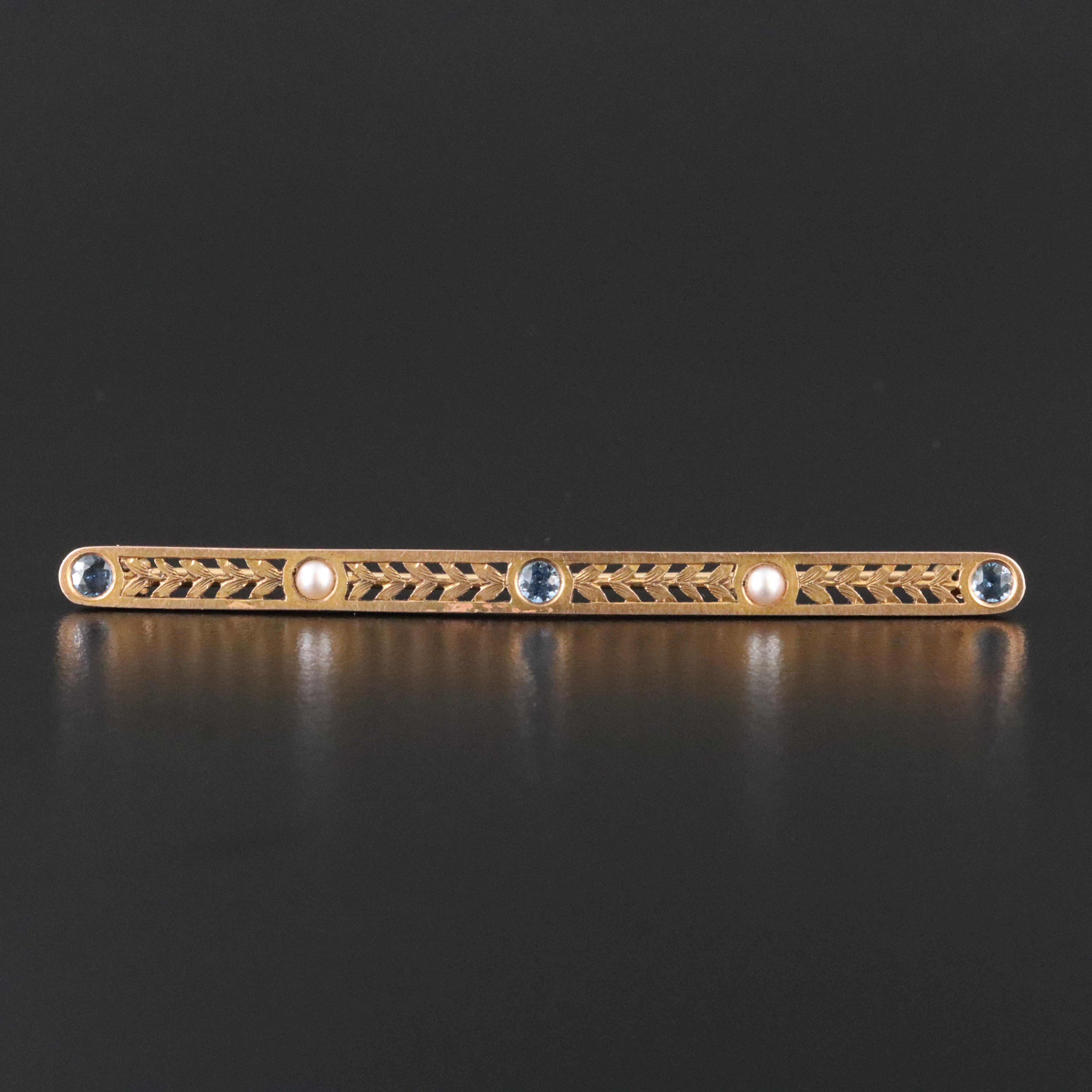 Antique A.E. Burgess & Co. 14K Sapphire and Pearl Bar Pin