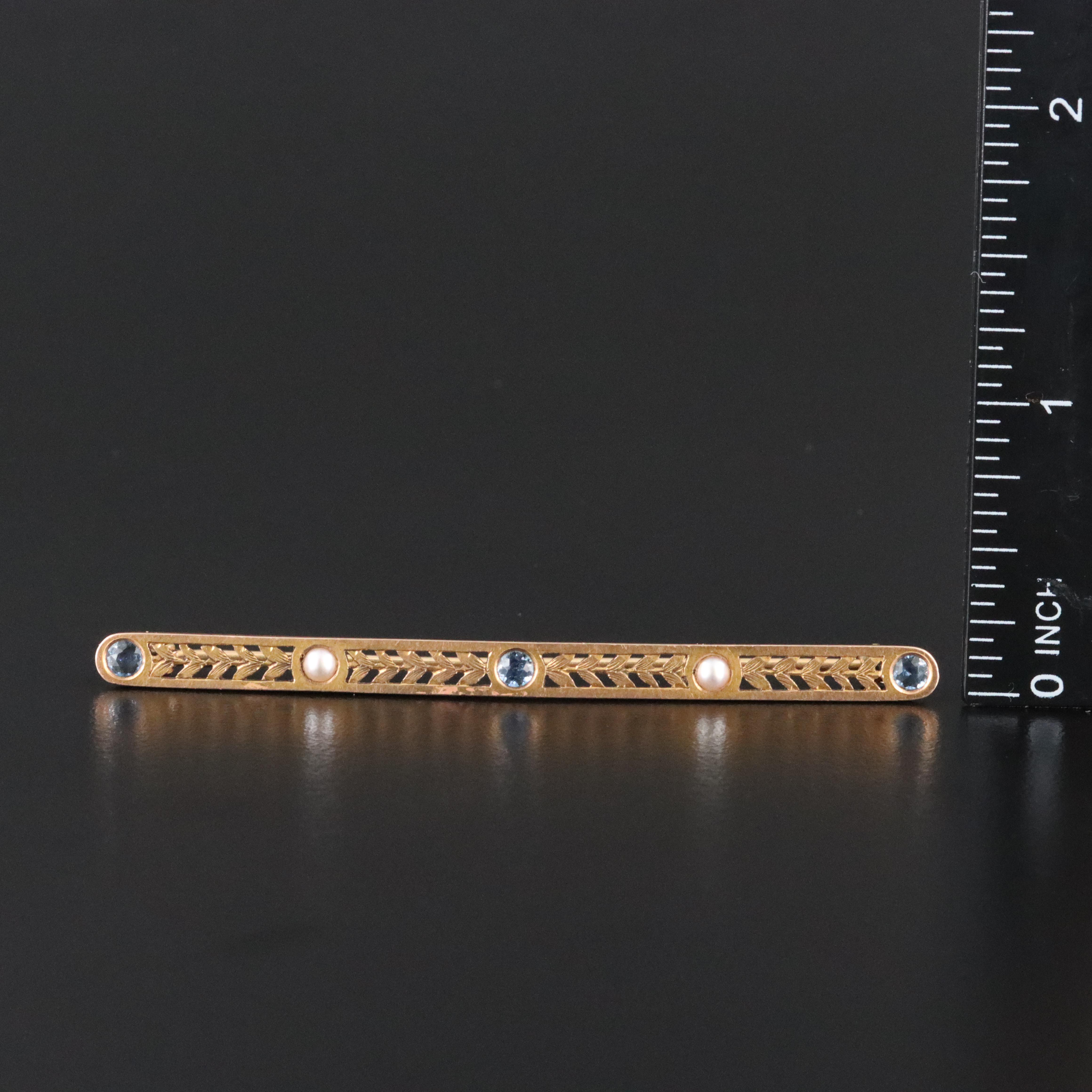 Antique A.E. Burgess & Co. 14K Sapphire and Pearl Bar Pin