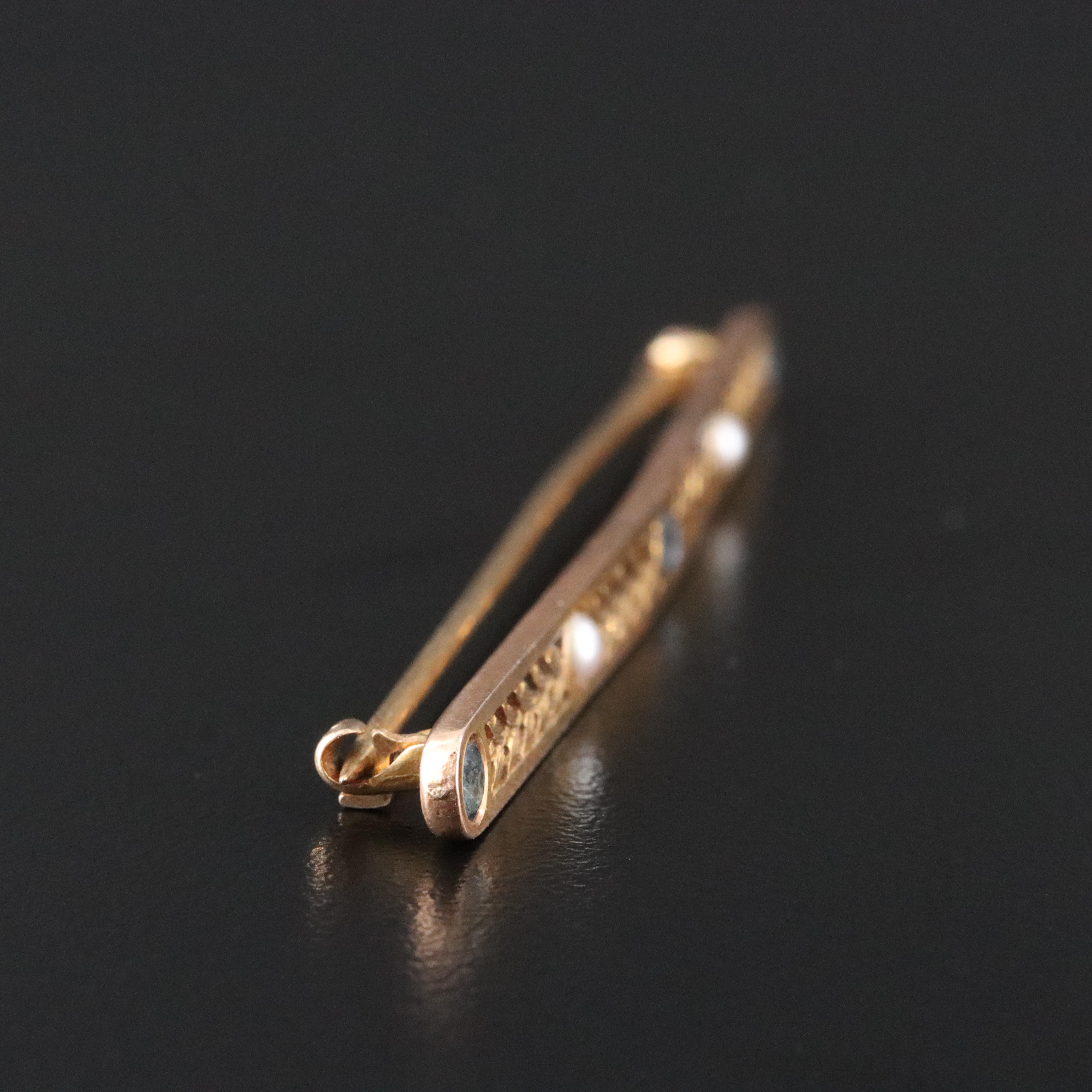 Antique A.E. Burgess & Co. 14K Sapphire and Pearl Bar Pin