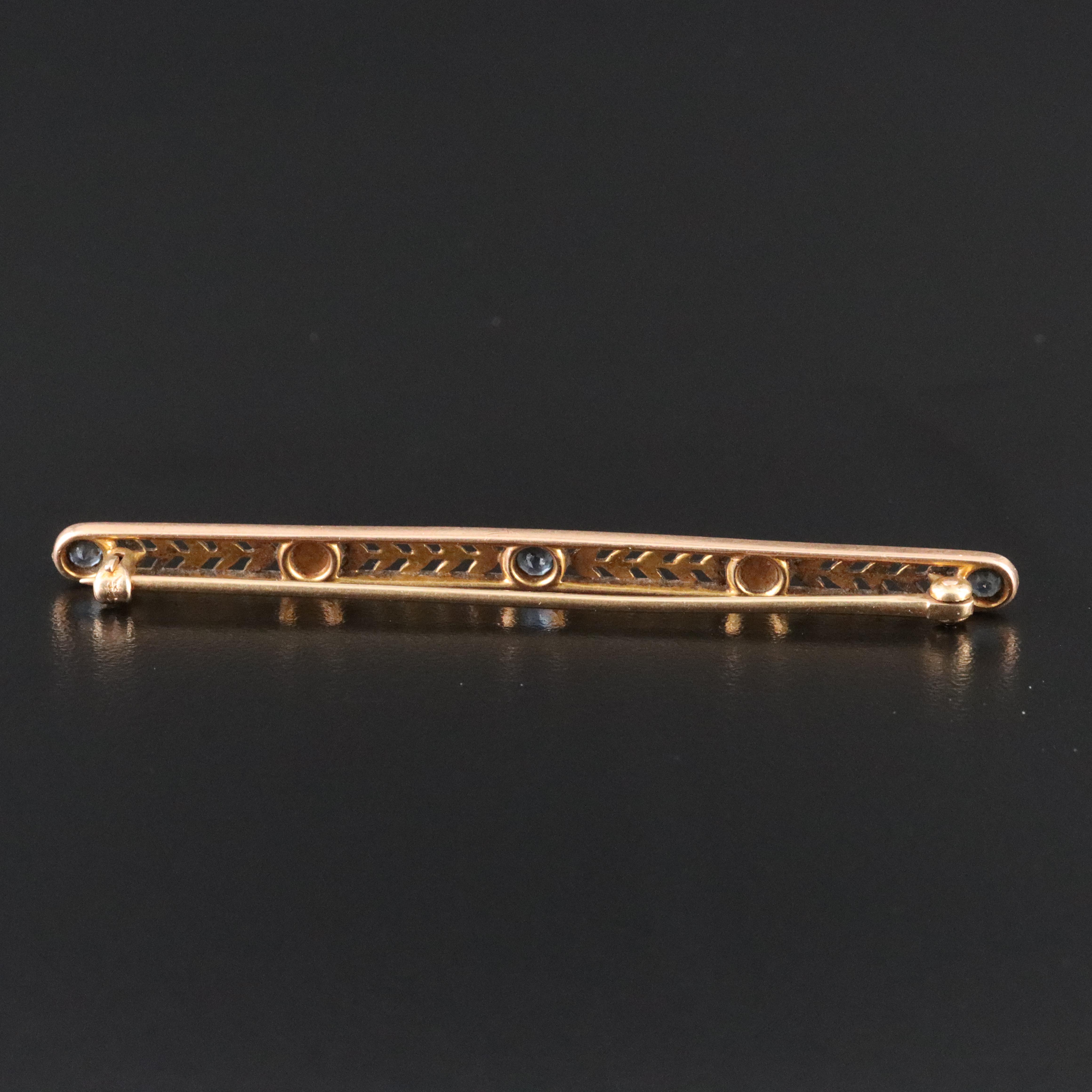 Antique A.E. Burgess & Co. 14K Sapphire and Pearl Bar Pin