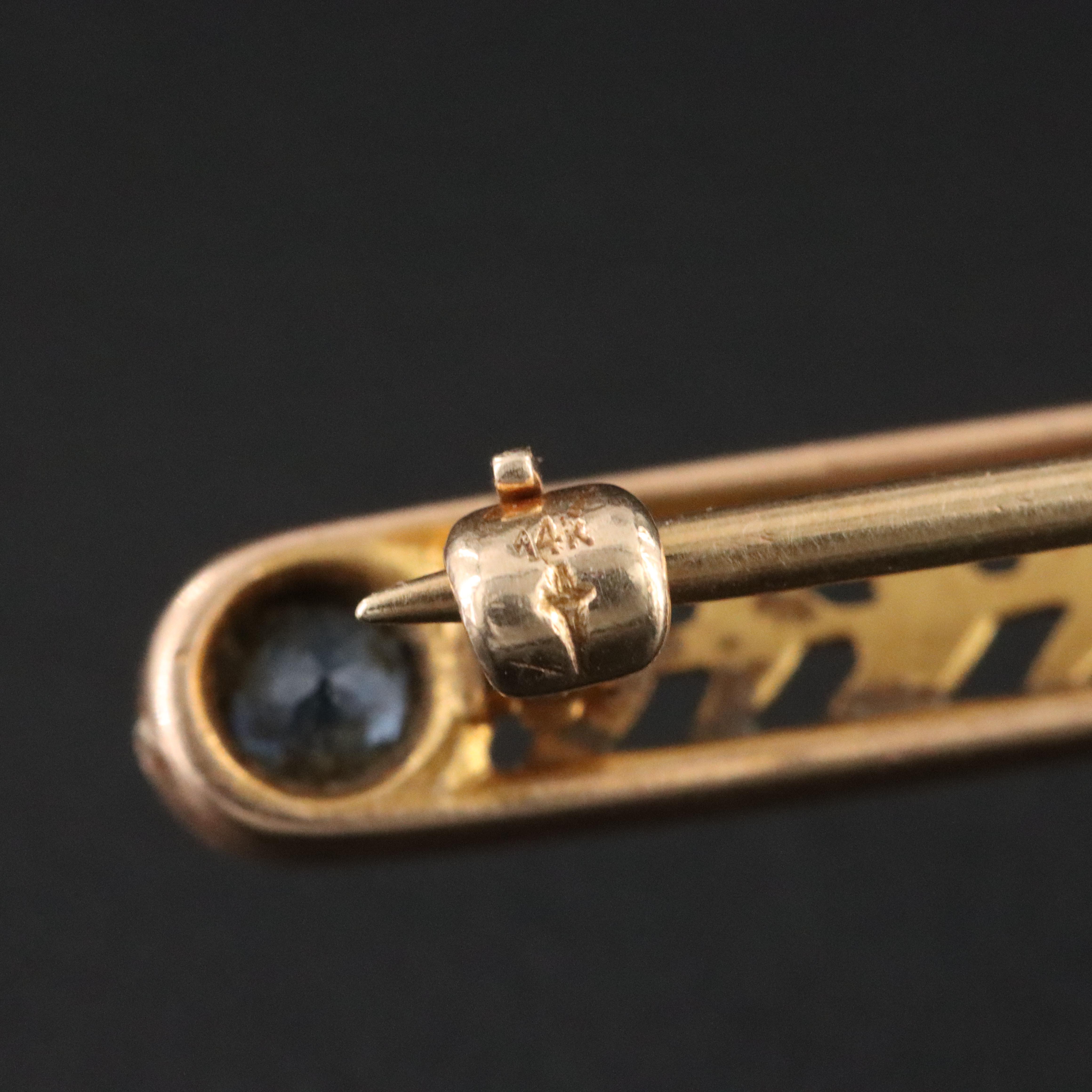 Antique A.E. Burgess & Co. 14K Sapphire and Pearl Bar Pin
