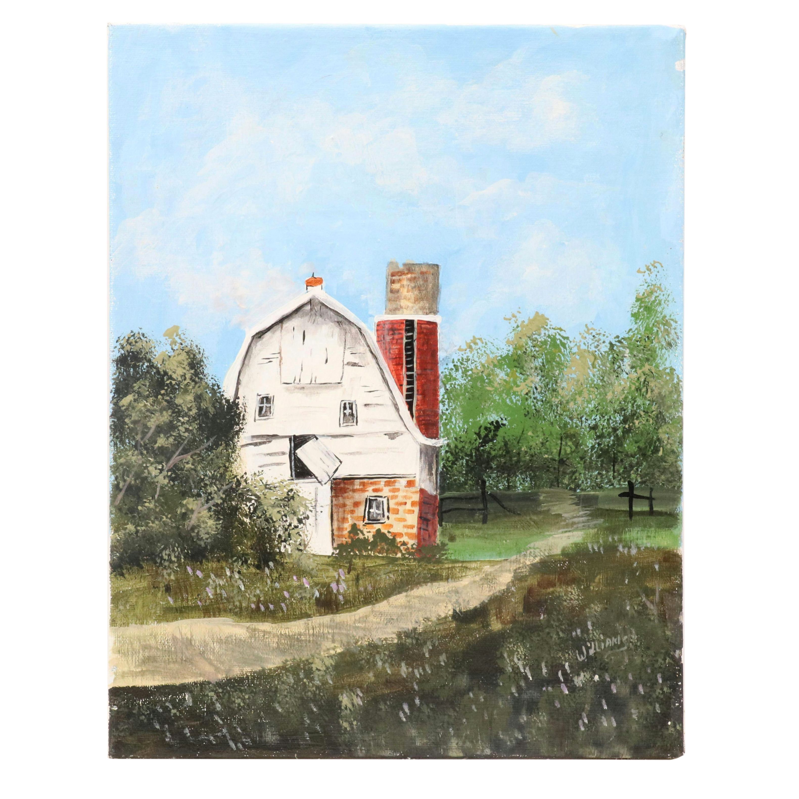 Farm Landscape Acrylic Painting, Late 20th Century