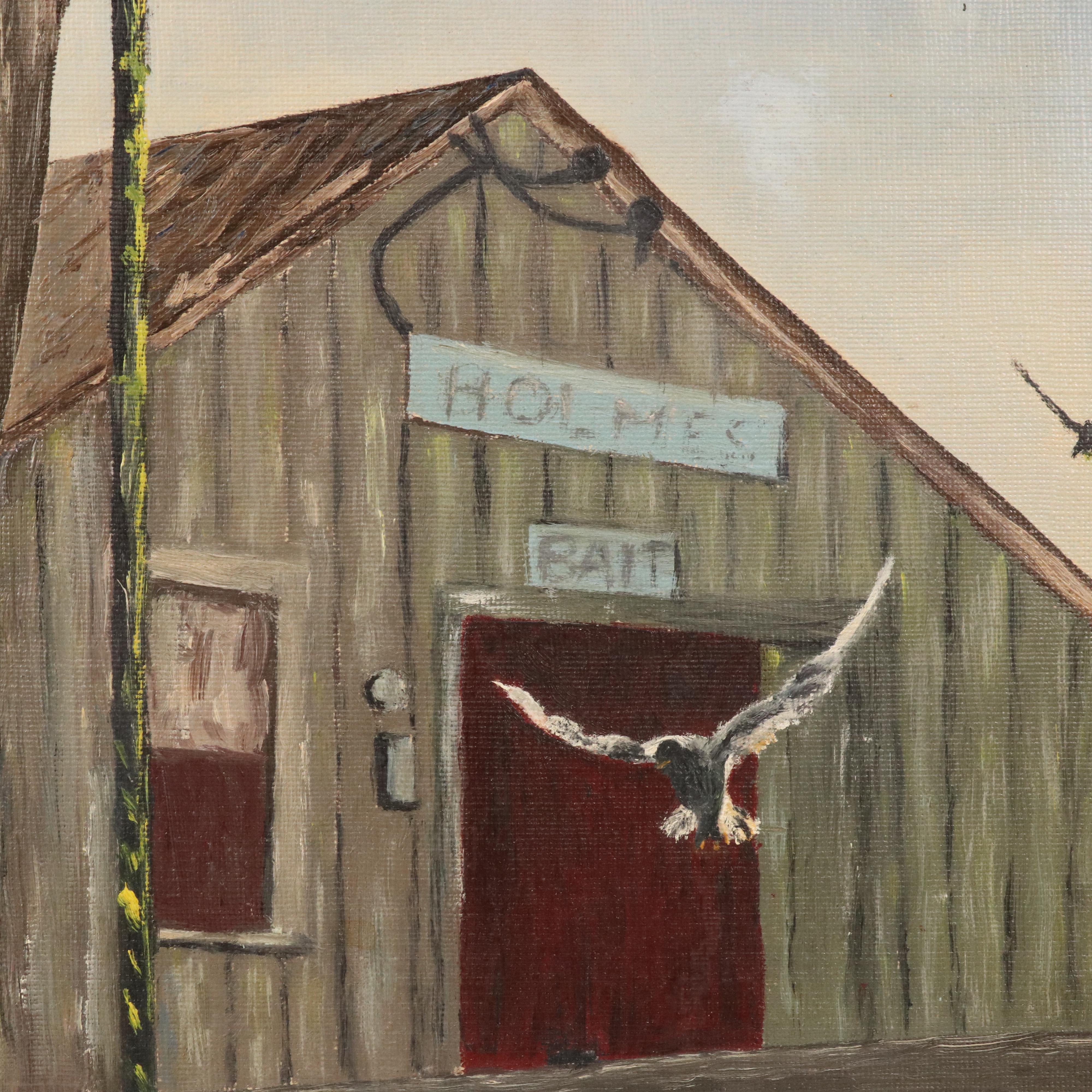 Hilarion Swift Dock Scene Oil Painting, Circa 1970