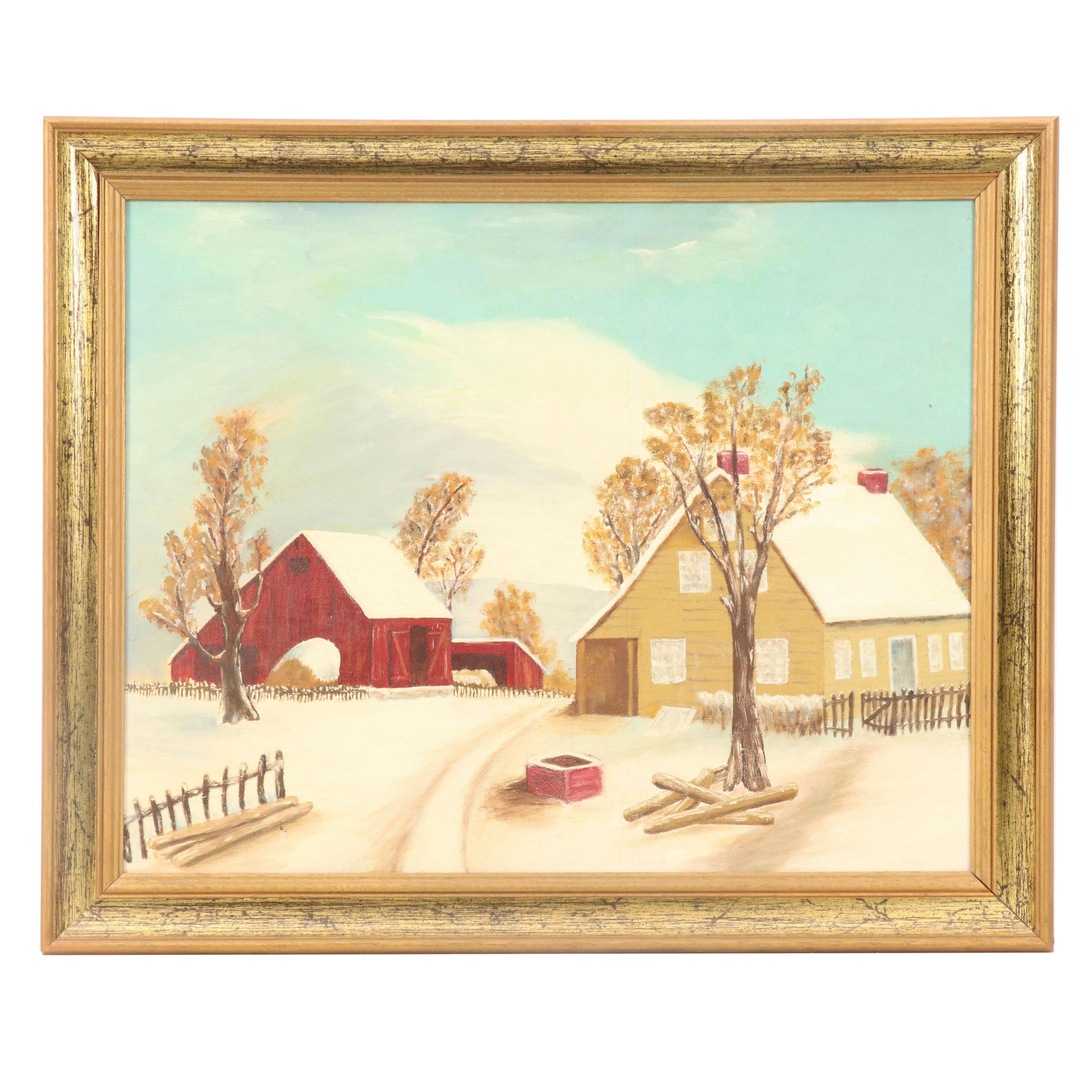 Hilarion Swift Snowy Landscape Oil Painting, Circa 1970