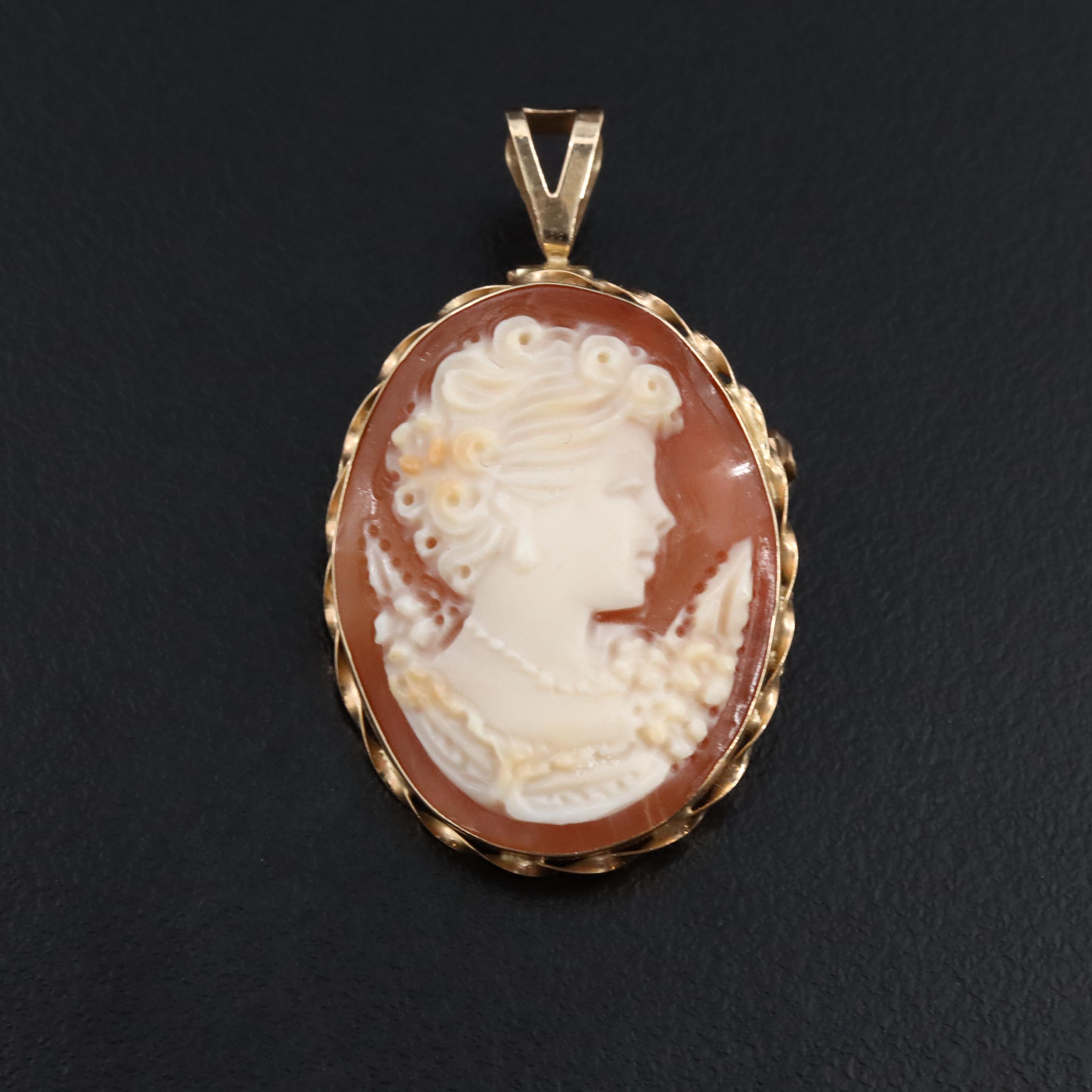 Italian 14K Shell Cameo Converter Brooch