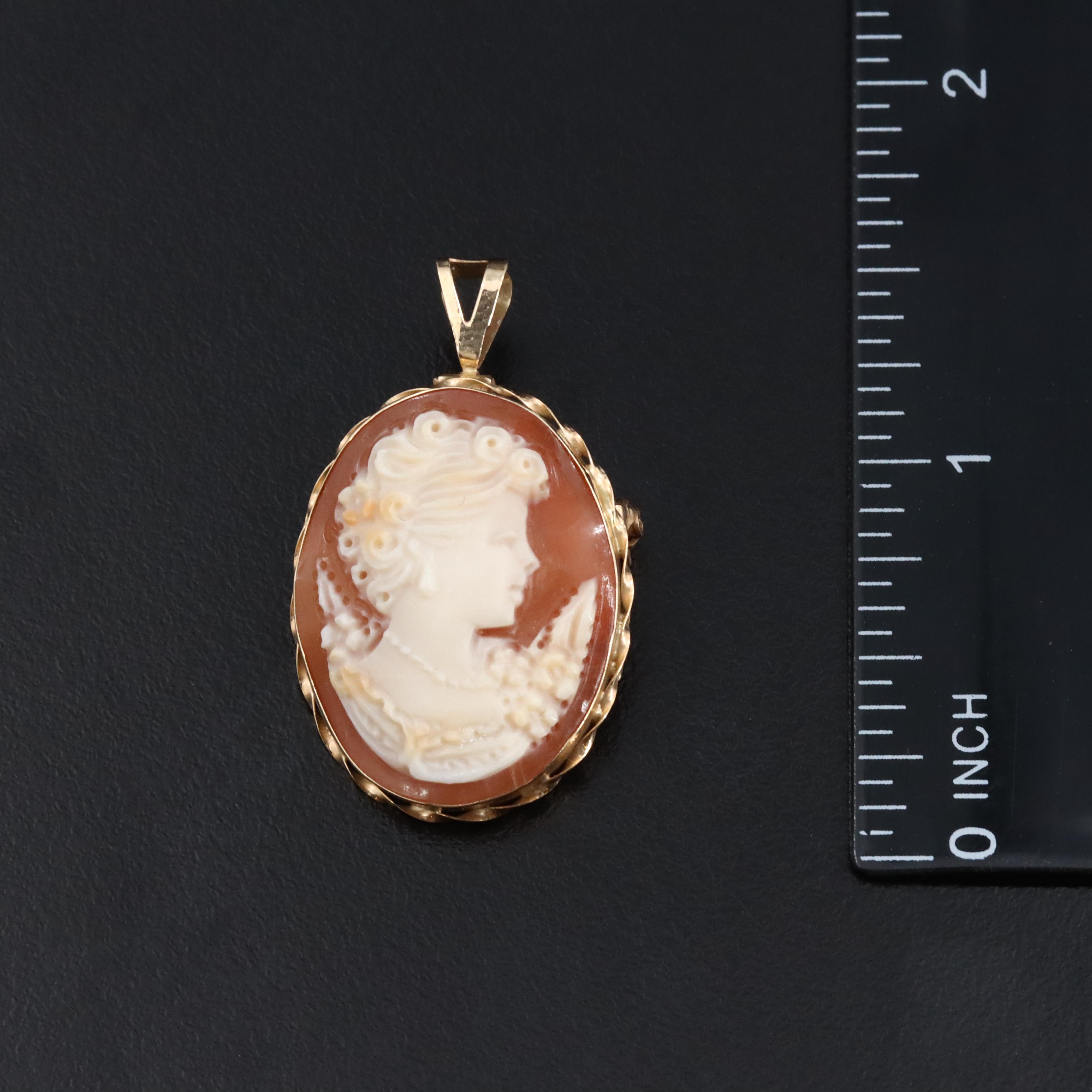 Italian 14K Shell Cameo Converter Brooch