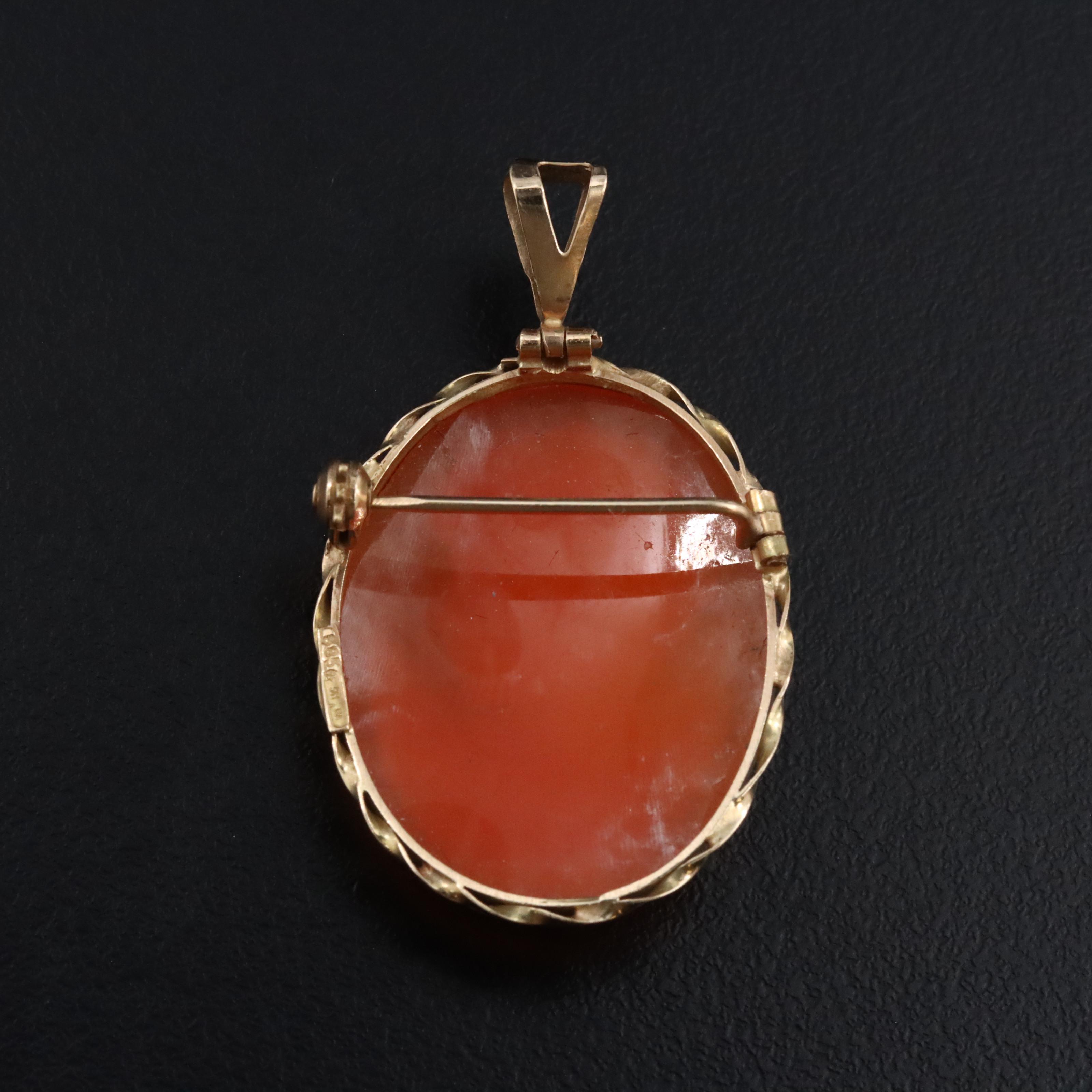 Italian 14K Shell Cameo Converter Brooch