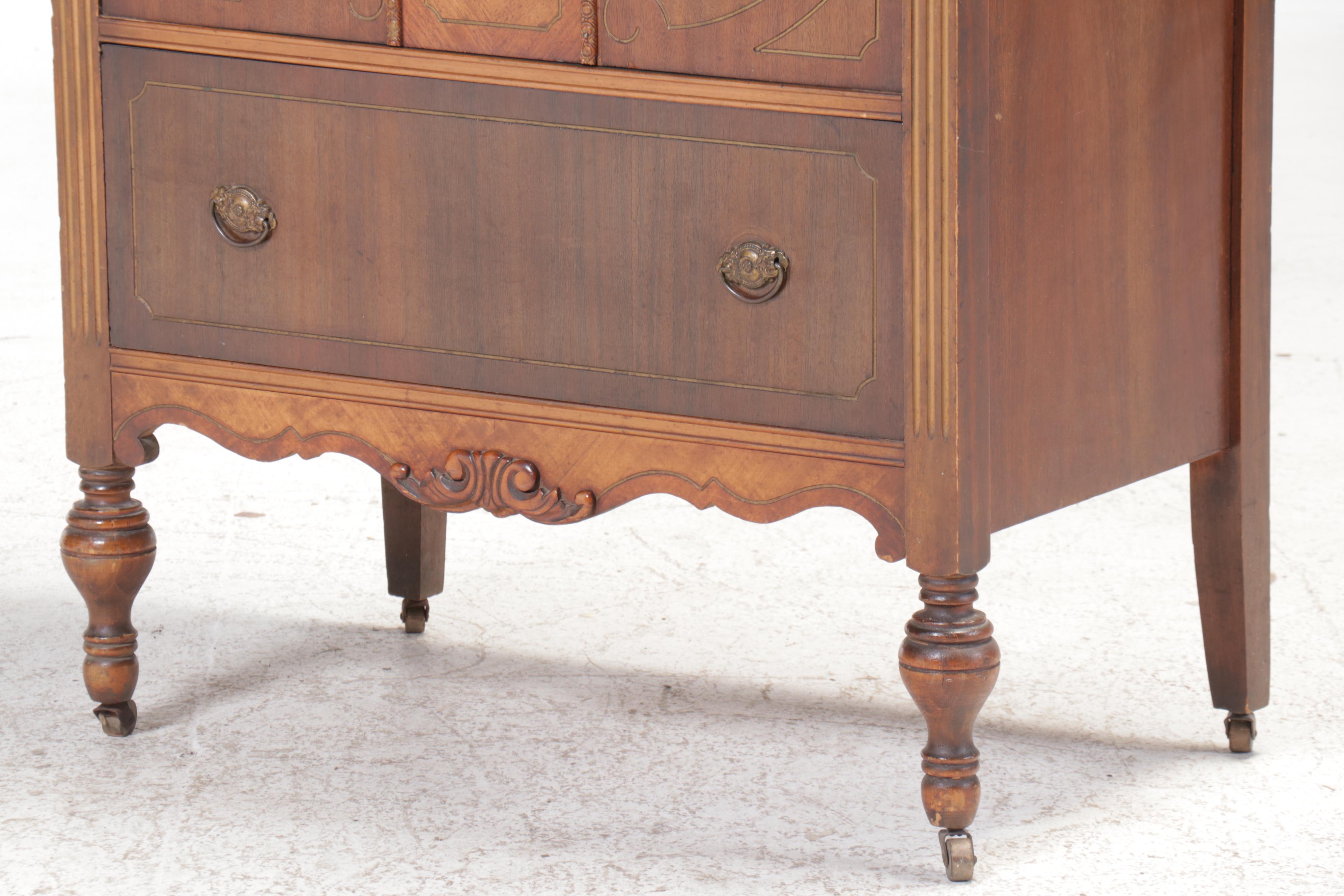 E. Kleeman Co. Jacobean Revival Style Mahogany and Waterfall Chest of Drawers