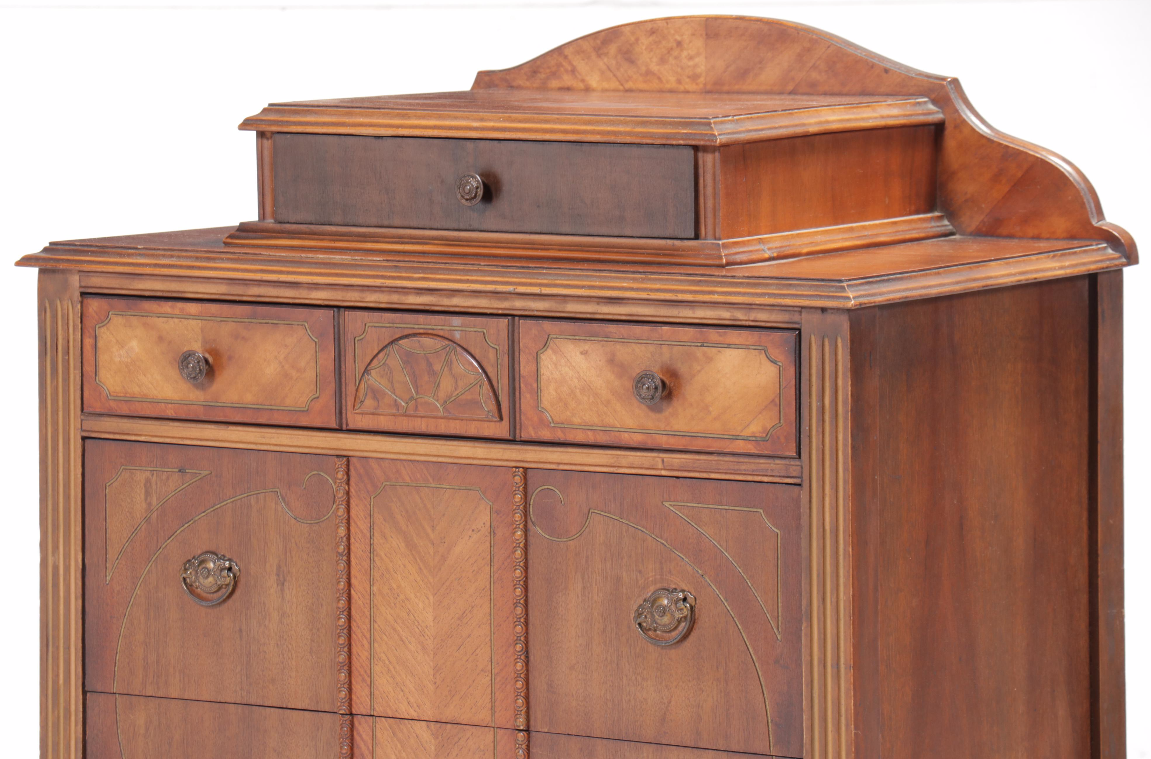 E. Kleeman Co. Jacobean Revival Style Mahogany and Waterfall Chest of Drawers