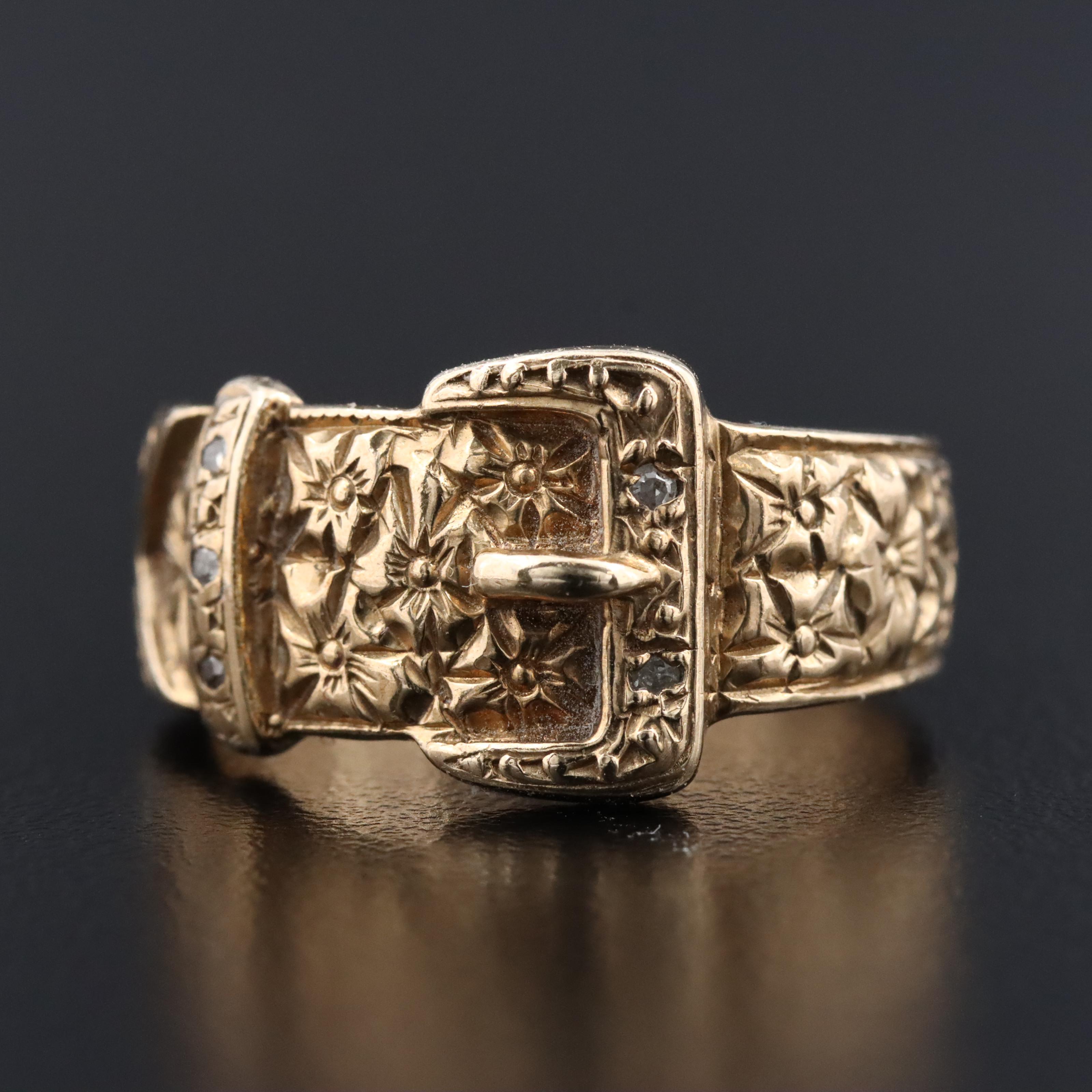 Early 1900s 9K 0.07 CTW Diamond Buckle Ring